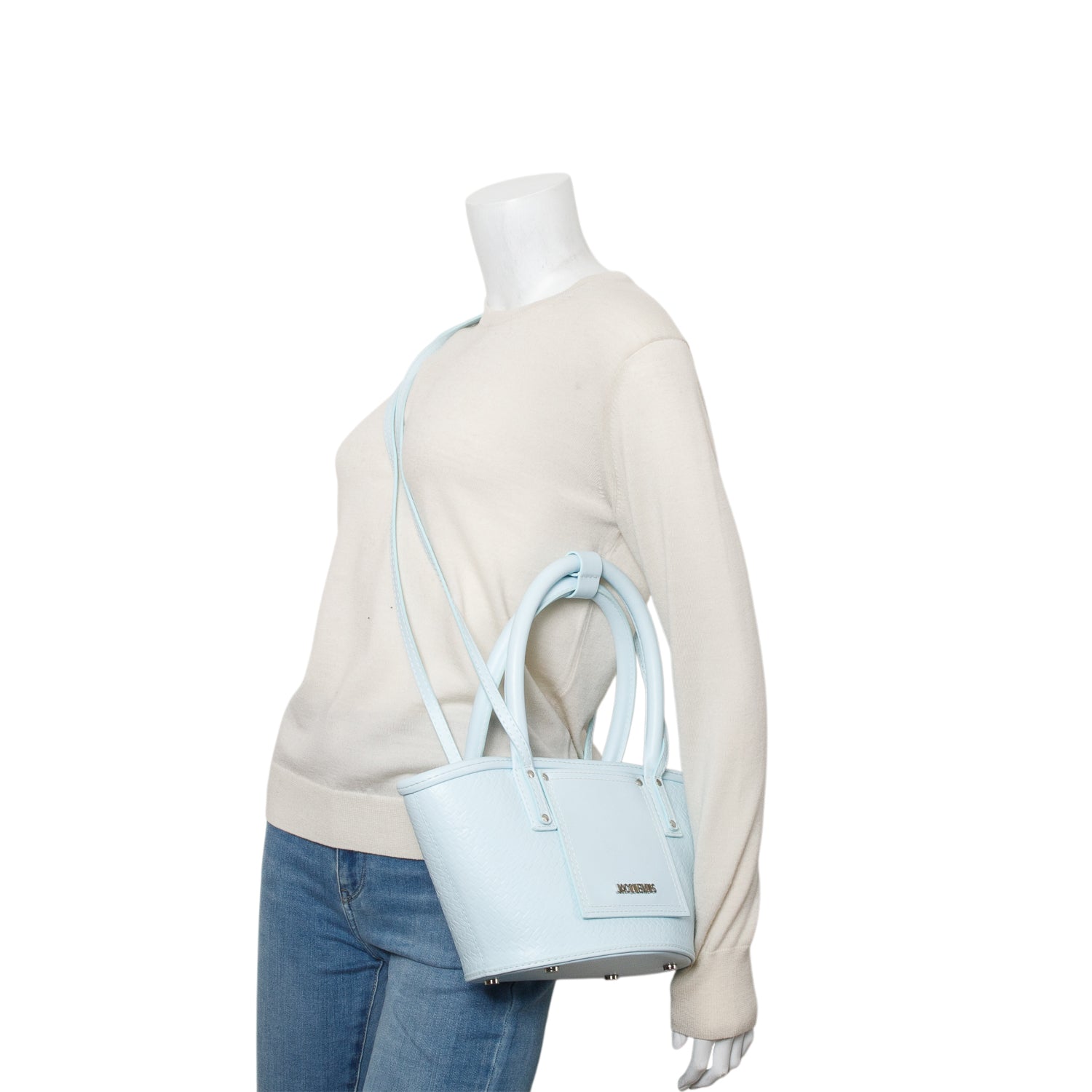 Jacquemus Blue Embossed Leather Soli Le Petit Panier Basket Bag