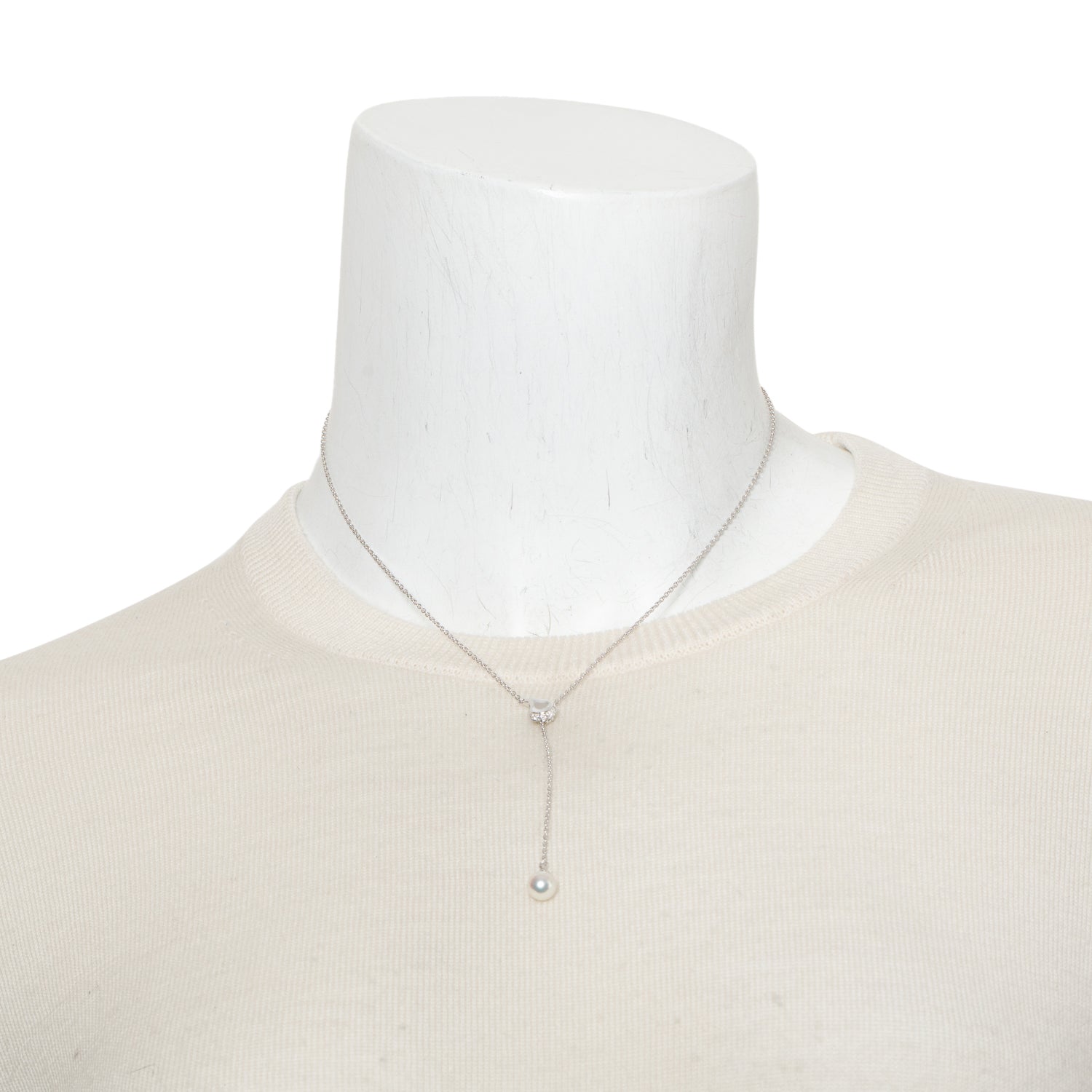 Mikimoto 18k White Gold Diamond Akoya Pearl Lariat Necklace w/ Box