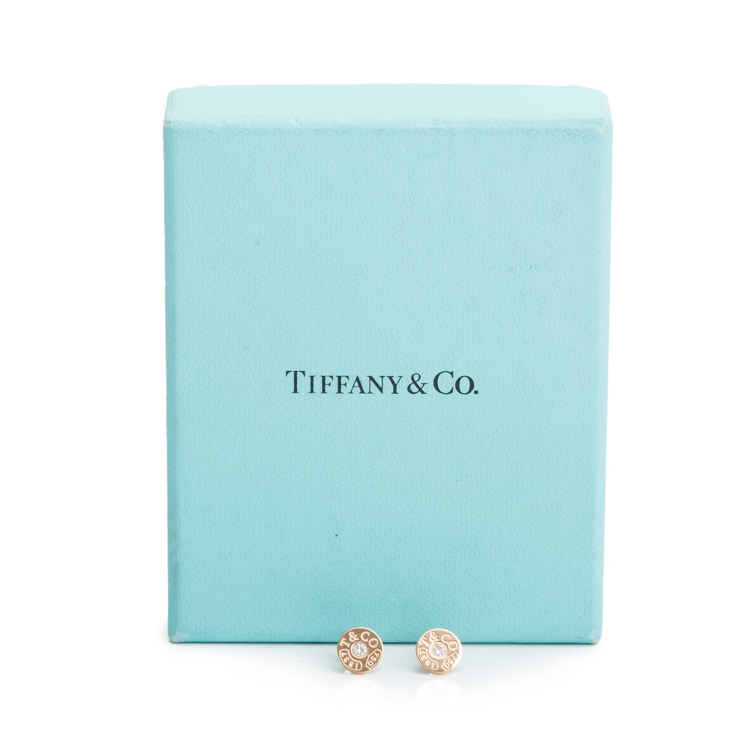 Tiffany & Co. 18k Rose Gold Diamond 1837 Circle Earrings w/ Box