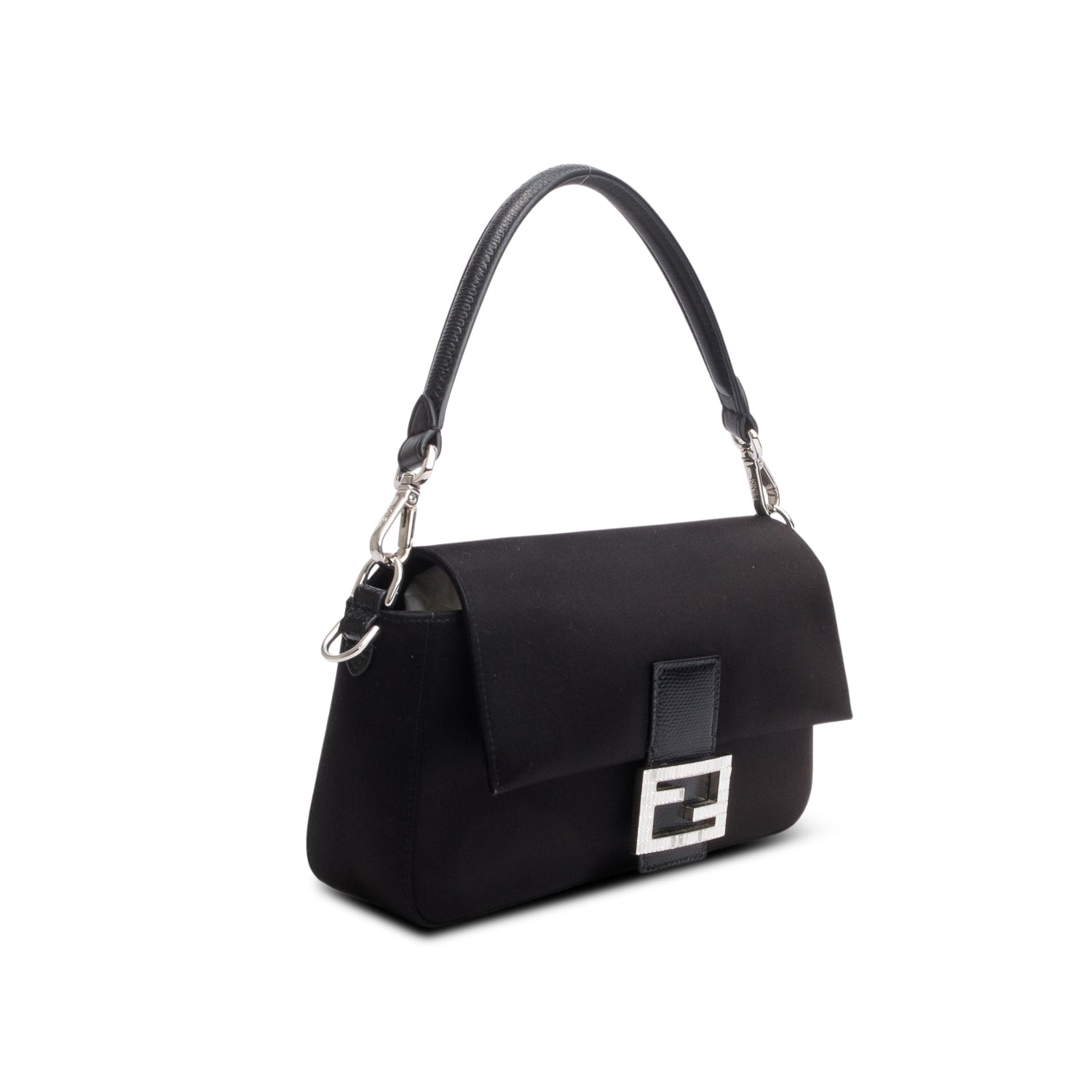 Fendi Black Satin Karung Crystal Baguette