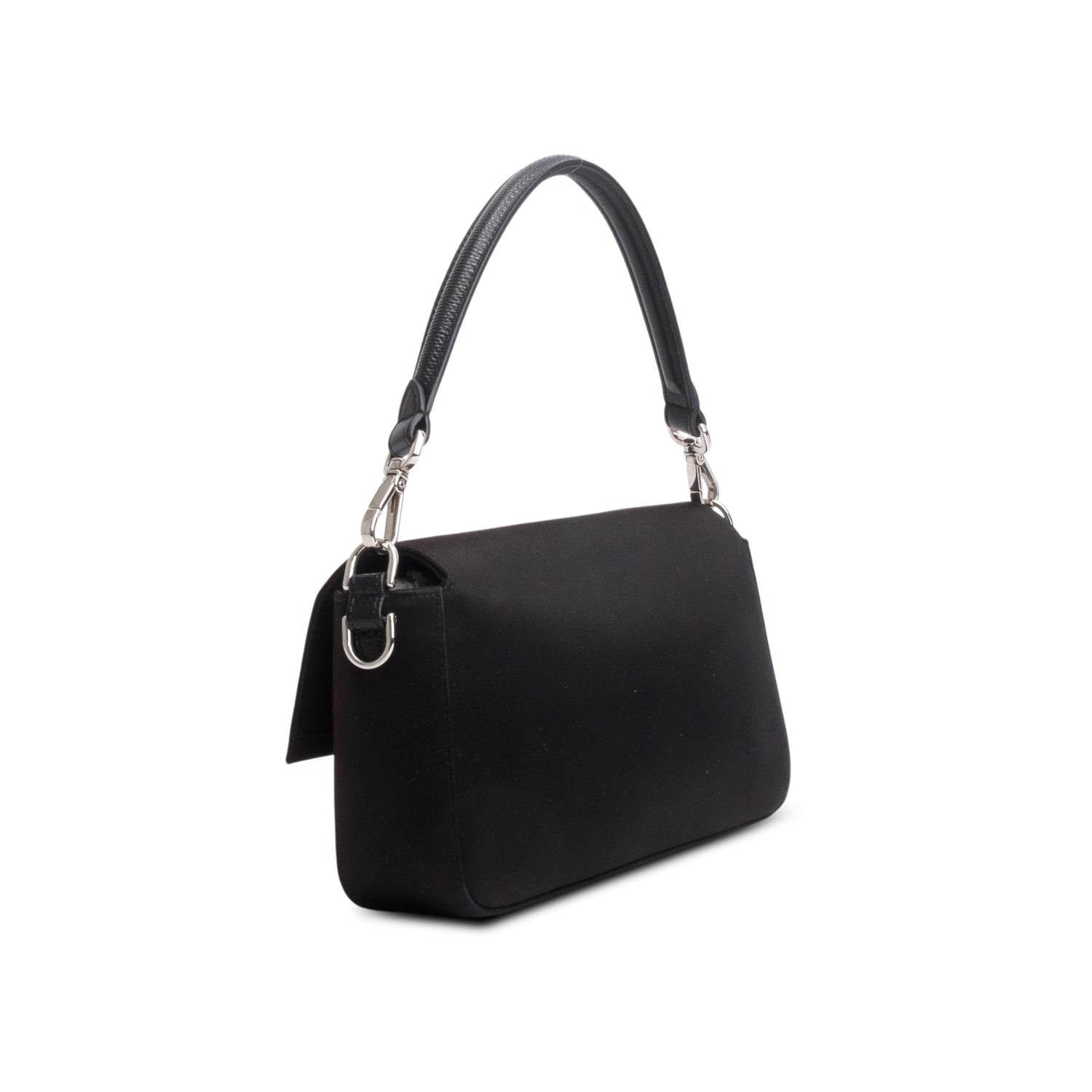Fendi Black Satin Karung Crystal Baguette