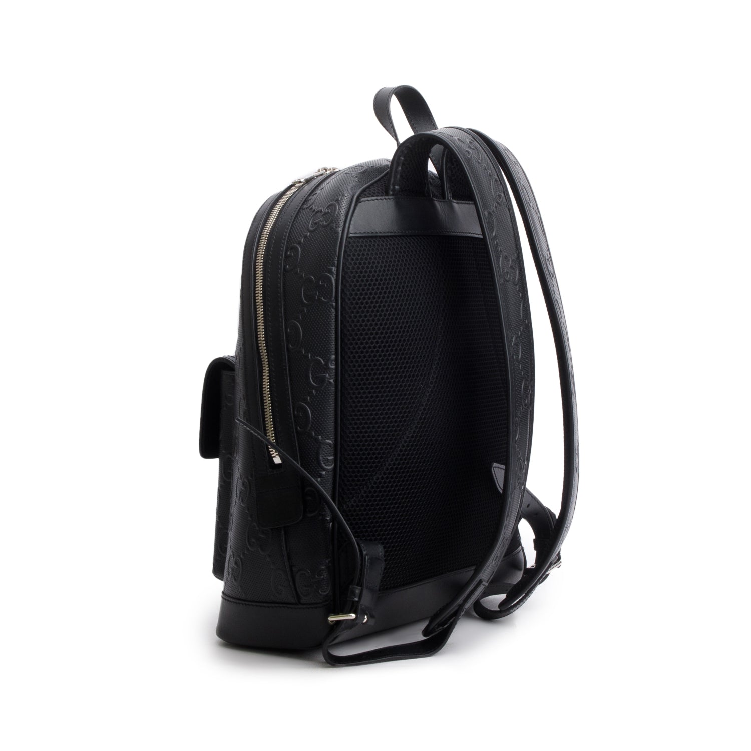 Gucci Black Embossed GG Jumbo Leather Backpack w/ Box