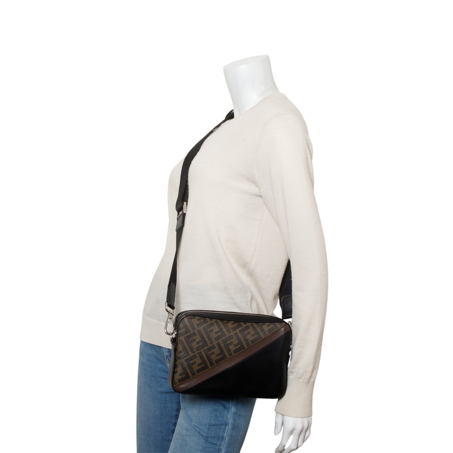 Fendi 2020 Glazed Fabric Vitello Liberty FF 1974 Diagonal Medium Camera Case w/ Box