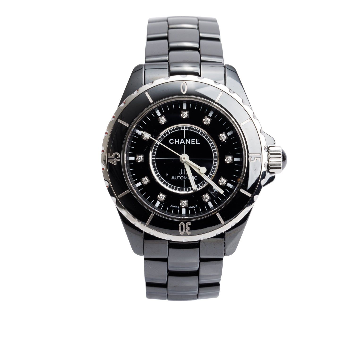 Chanel Black Ceramic J12 39 MM Automatic Watch Diamond Dial