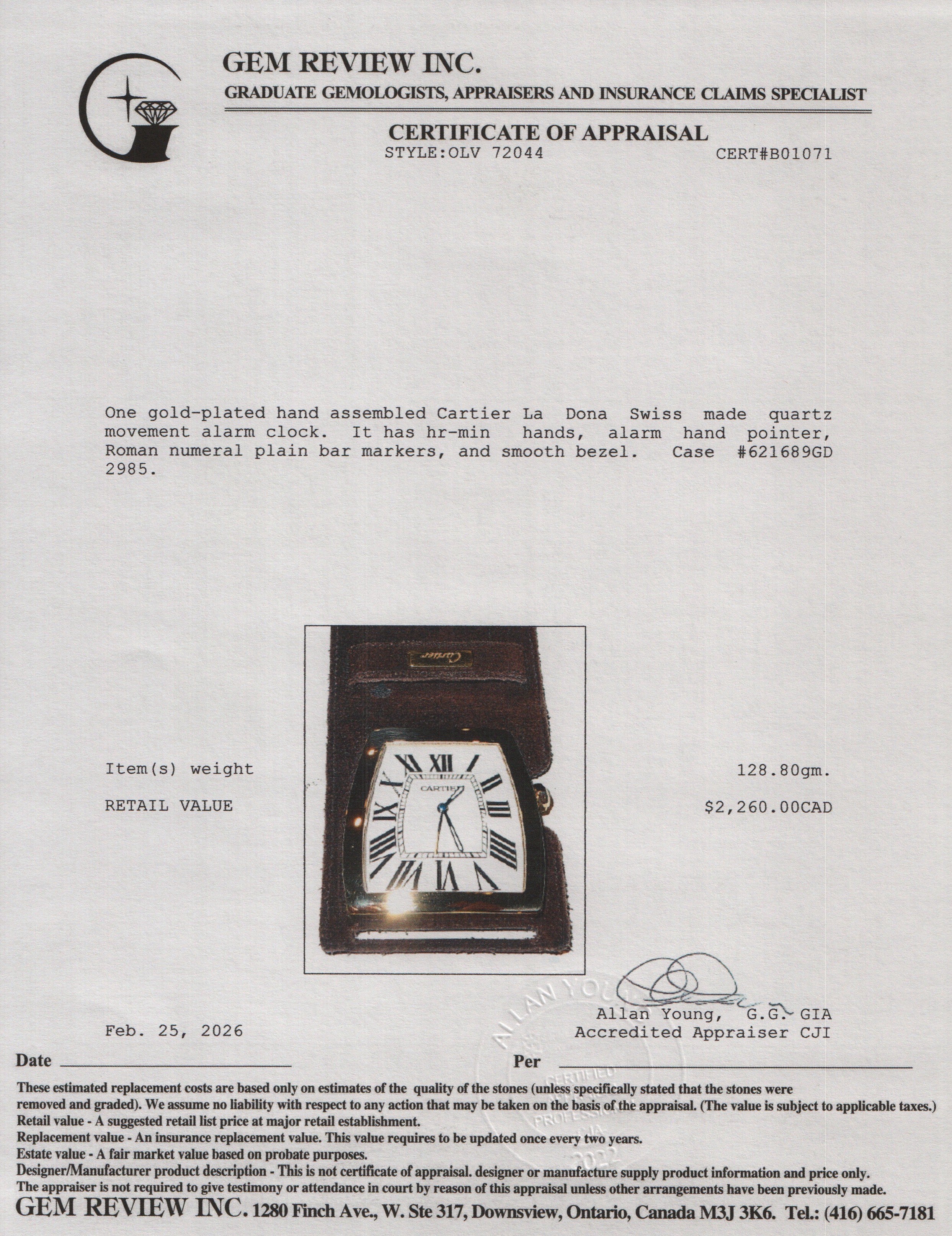 Cartier Gold Plated La Dona Alarm Clock w/ Box