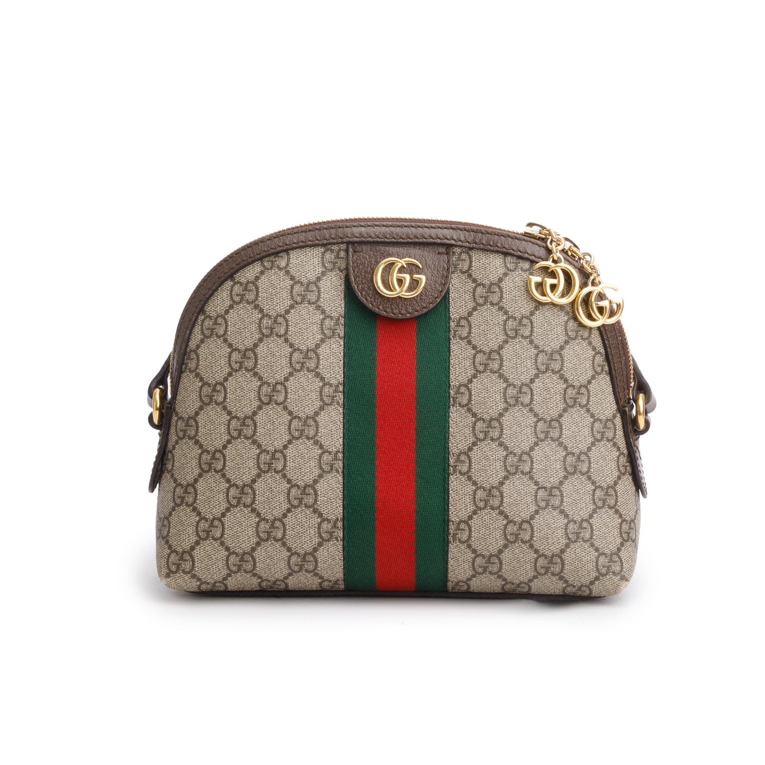 Gucci GG Supreme Monogram Textured Dollar Calfskin Web Small Ophidia Dome Shoulder Bag w/ Box