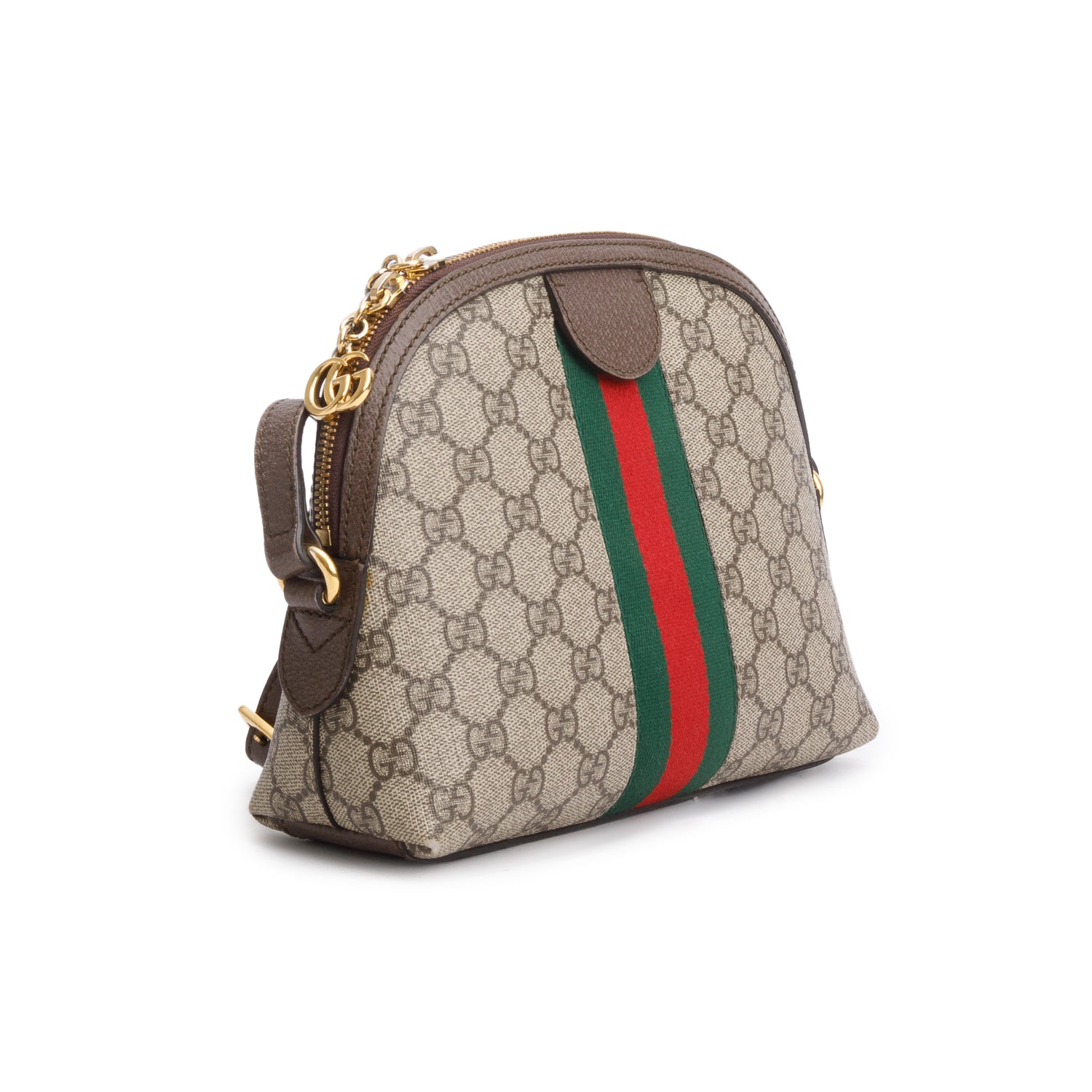 Gucci GG Supreme Monogram Textured Dollar Calfskin Web Small Ophidia Dome Shoulder Bag w/ Box