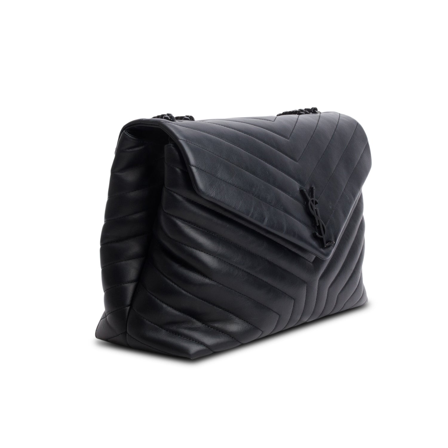 Saint Laurent 2022 Black Calfskin Y Quilted Monogram Monochrome Large Loulou Chain Satchel