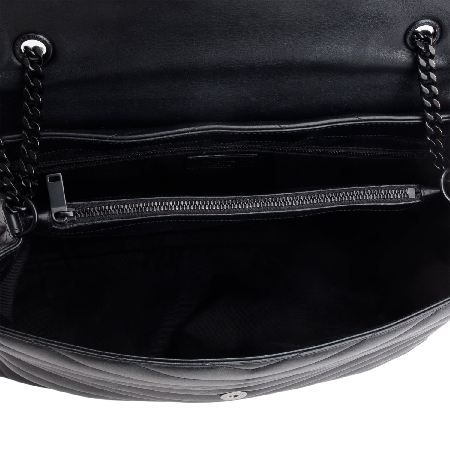 Saint Laurent 2022 Black Calfskin Y Quilted Monogram Monochrome Large Loulou Chain Satchel