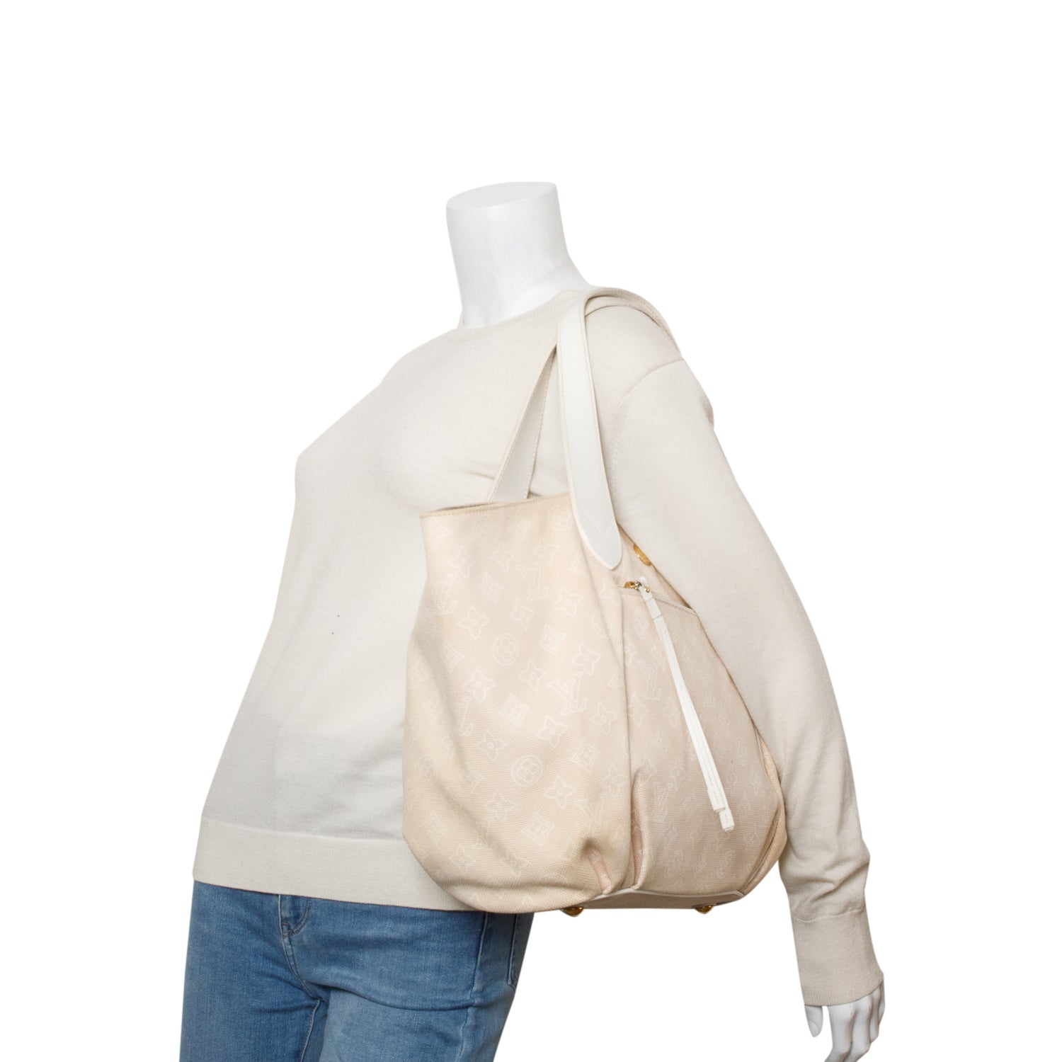 Louis Vuitton Beige Cabas Ipanema PM w/ Pouch