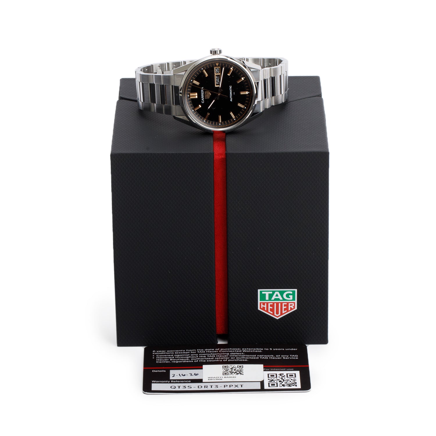 Tag Heuer 2026 Stainless Steel Carrera Day Date 41 MM Automatic Watch Black Dial WDA2111 w/ Box & Papers