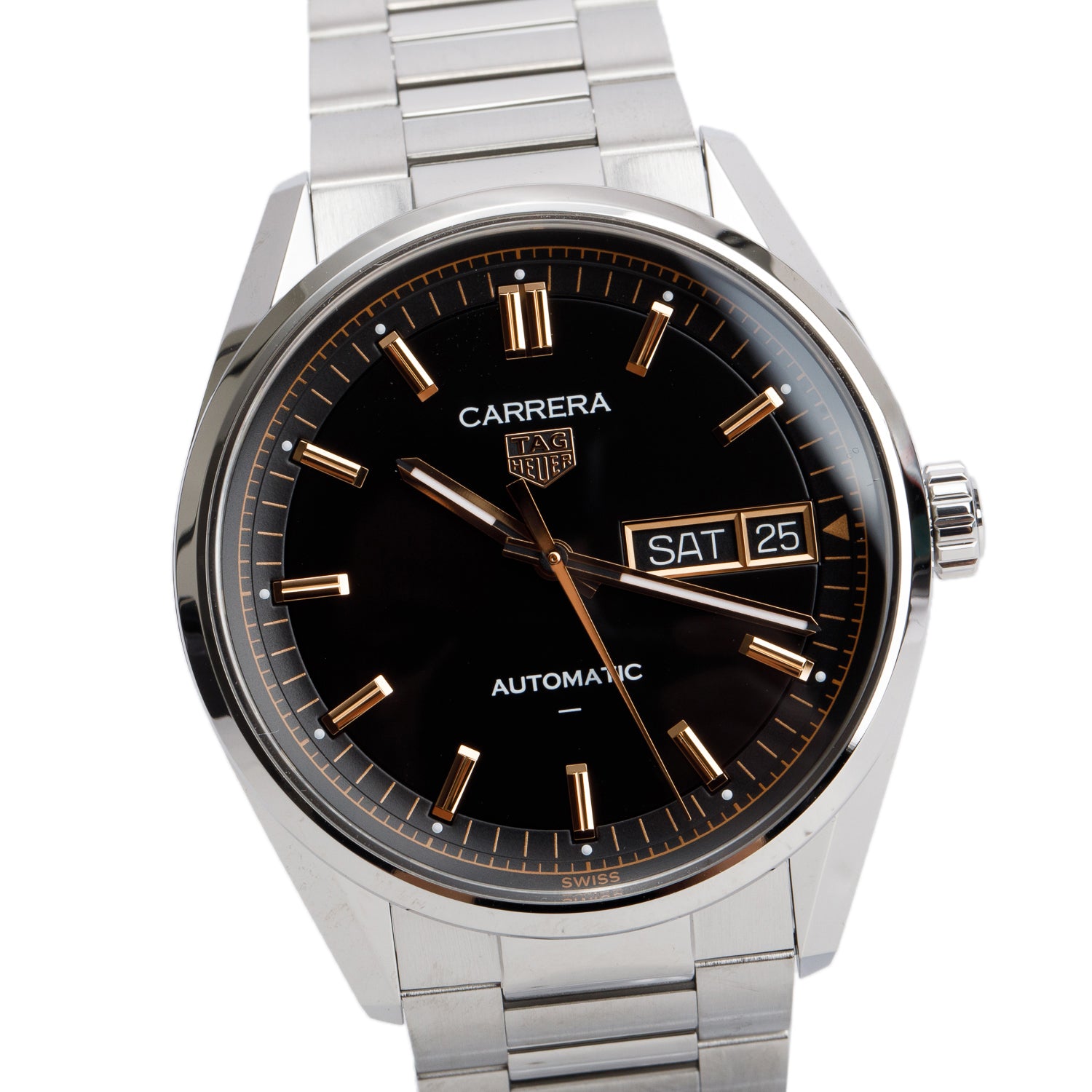 Tag Heuer 2026 Stainless Steel Carrera Day Date 41 MM Automatic Watch Black Dial WDA2111 w/ Box & Papers