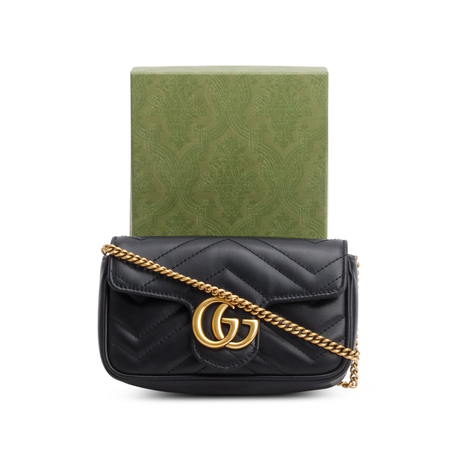 Gucci Black GG Marmont Matelasse Leather Super Mini Bag w/ Box