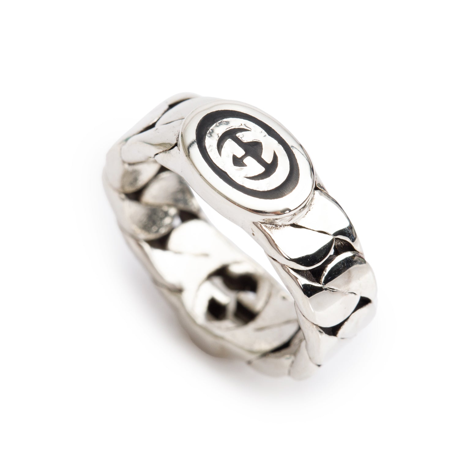 Gucci Sterling Silver Interlocking G Band Ring, Size 13 5.75