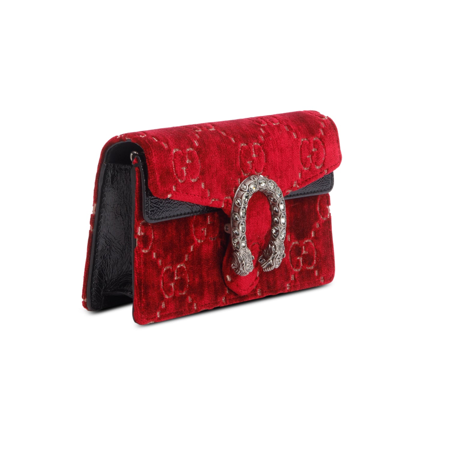 Gucci Red Velvet Skipper Crystal GG Monogram Super Mini Dionysus