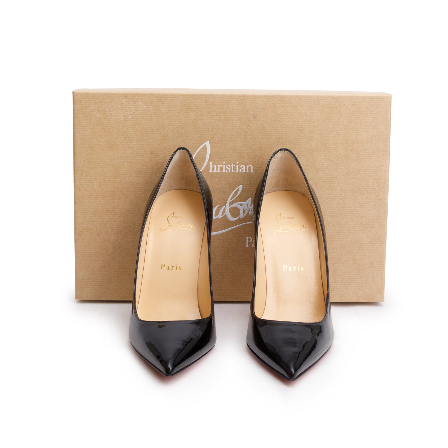 Christian Louboutin Black Patent Leather Kate 100 Pumps, Women's Size 38.5 w/ Box