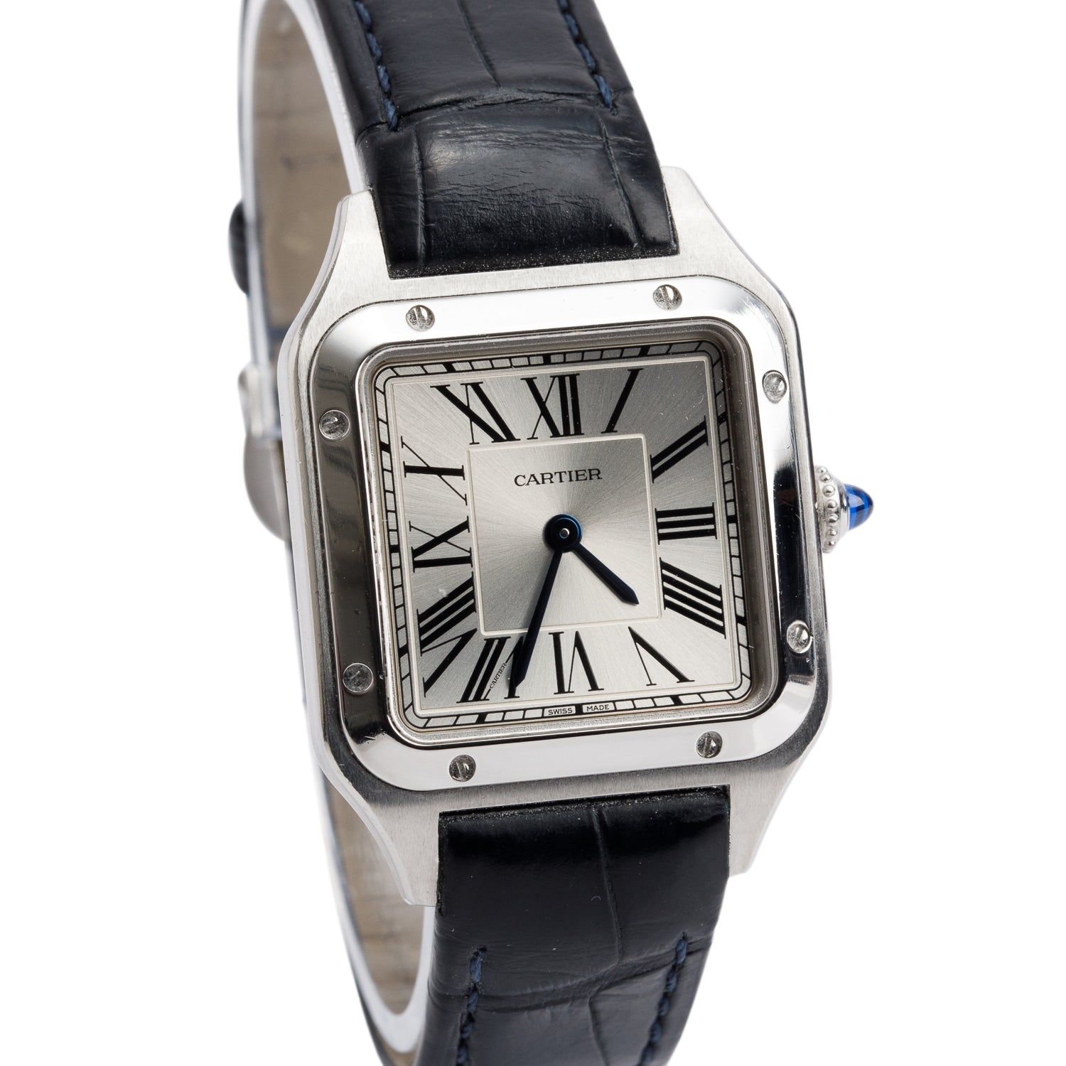 Cartier Stainless Steel Santos Dumont Watch, Silver Dial Small Model 4242 w/ Box & Papers