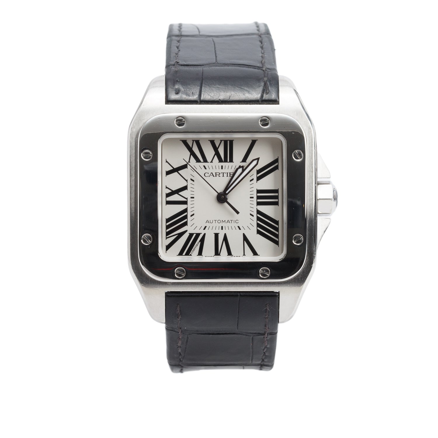 Cartier Stainless Steel Santos 100 XL Automatic Watch Silver Dial 2656 w/ Box