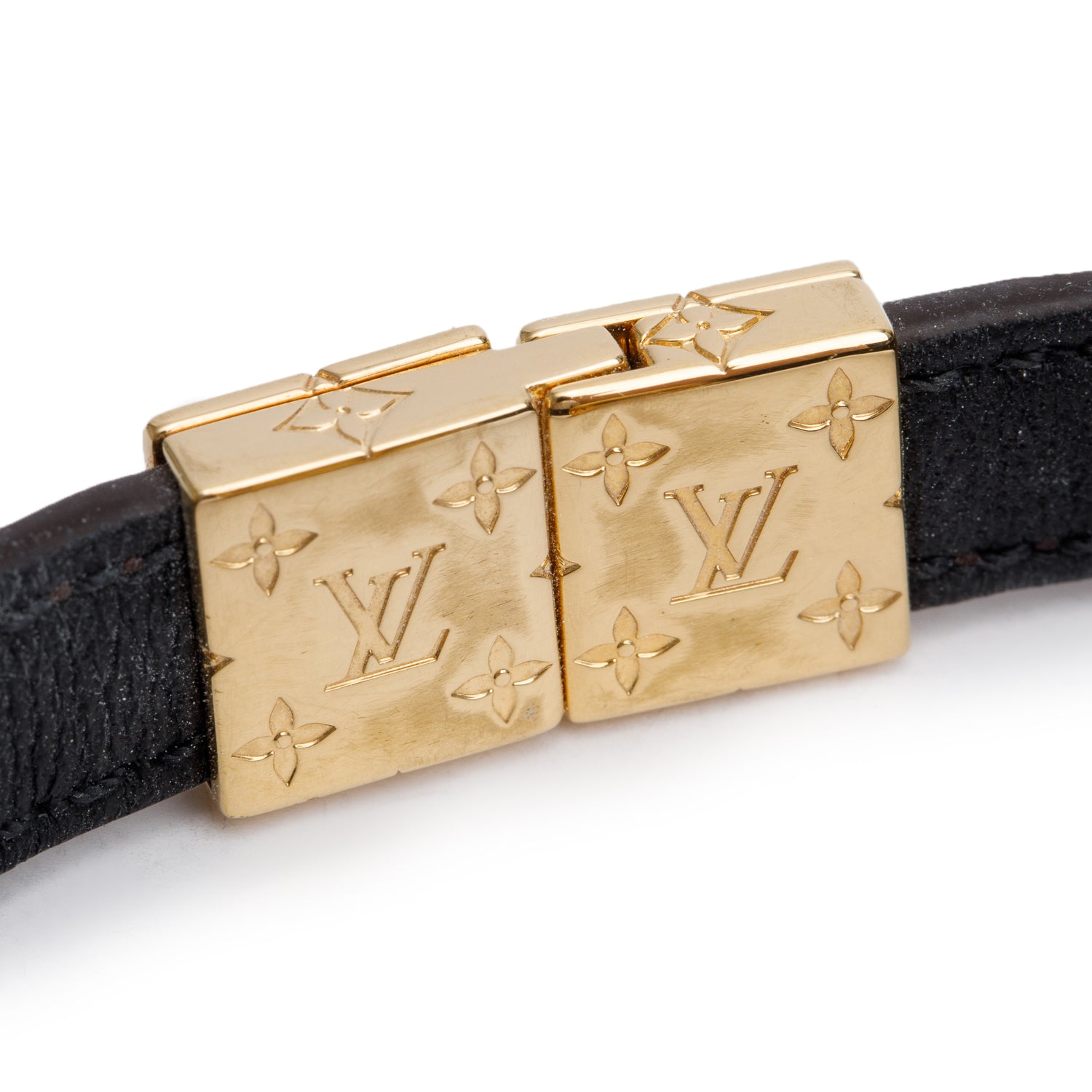 Louis Vuitton Monogram Black Leather LV Circle Reversible Bracelet w/ Box