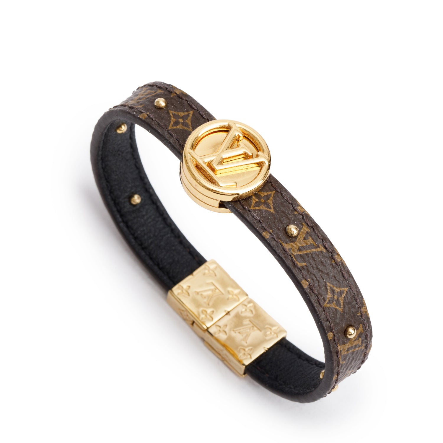 Louis Vuitton Monogram Black Leather LV Circle Reversible Bracelet w/ Box