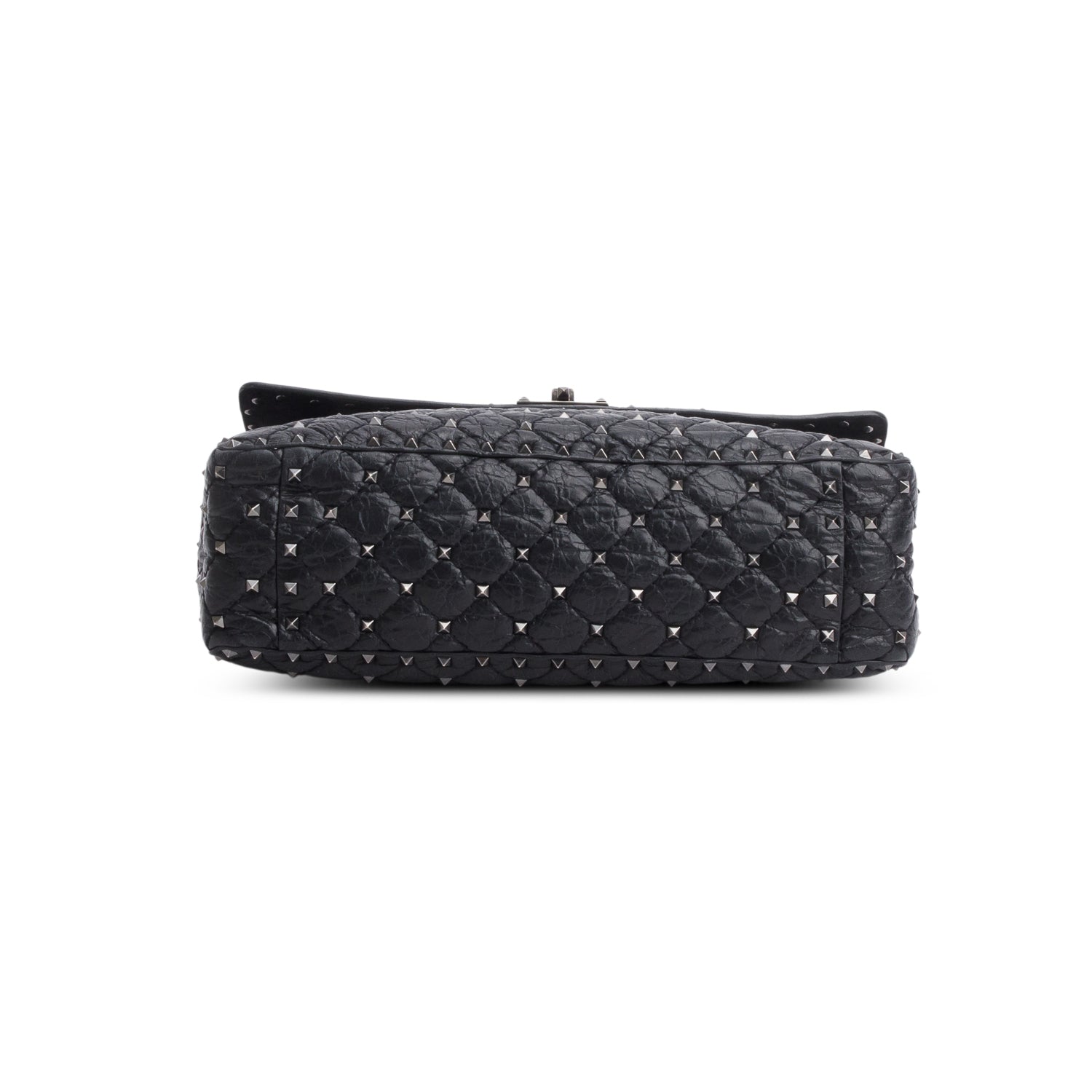 Valentino Black Craquele Nappa Large Rockstud Spike Shoulder Bag