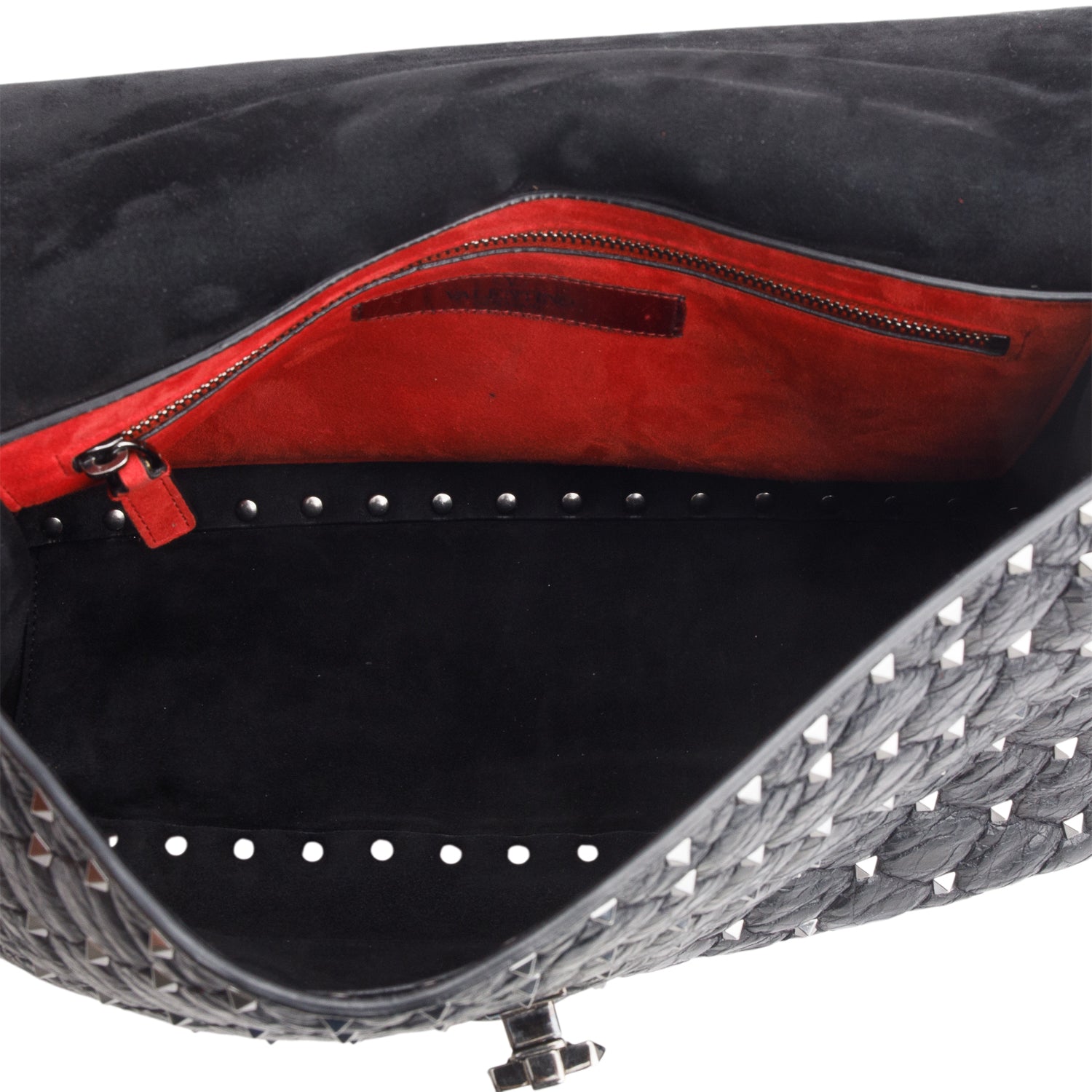 Valentino Black Craquele Nappa Large Rockstud Spike Shoulder Bag