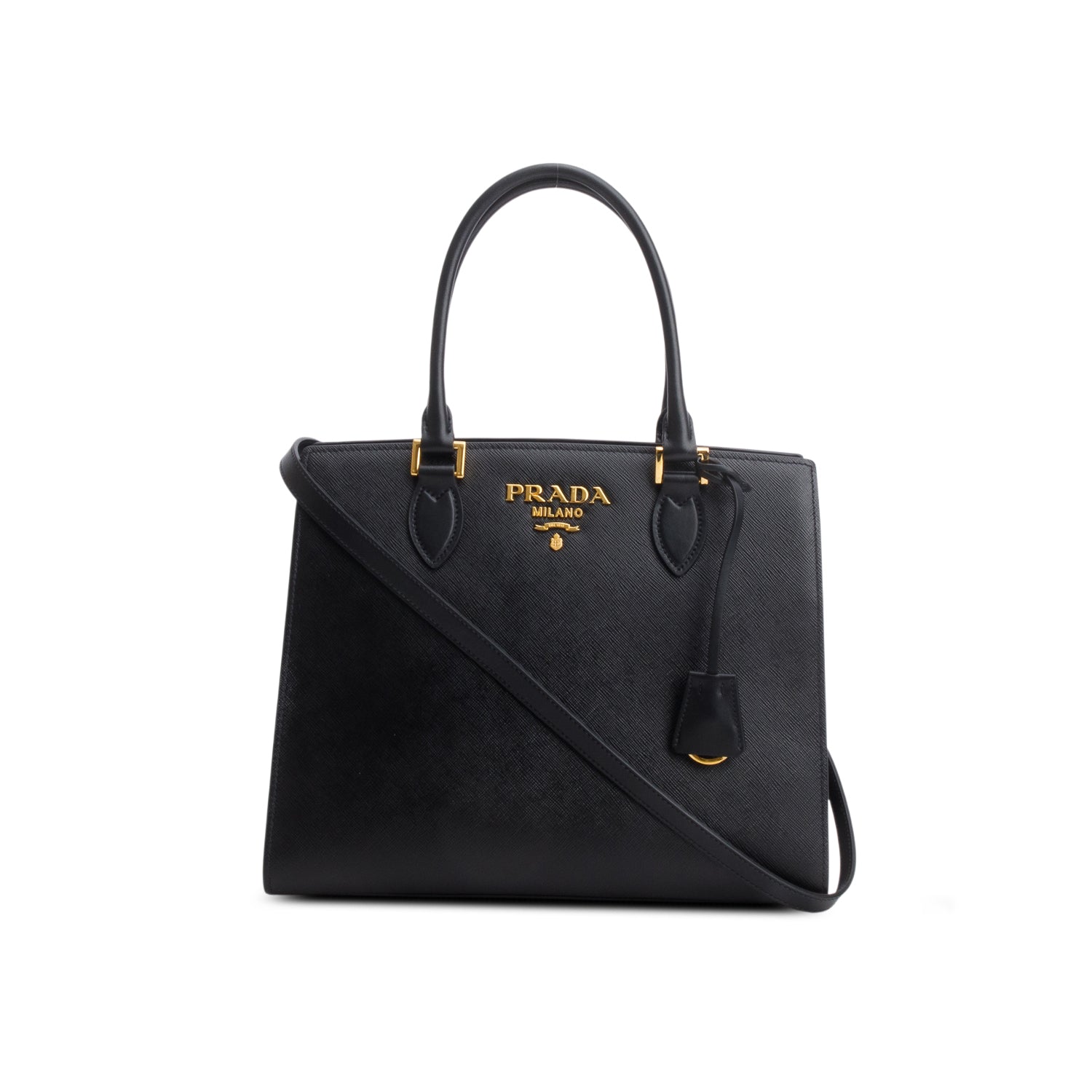 Prada Black Saffiano Cuir Medium Top Handle Tote w/ Strap
