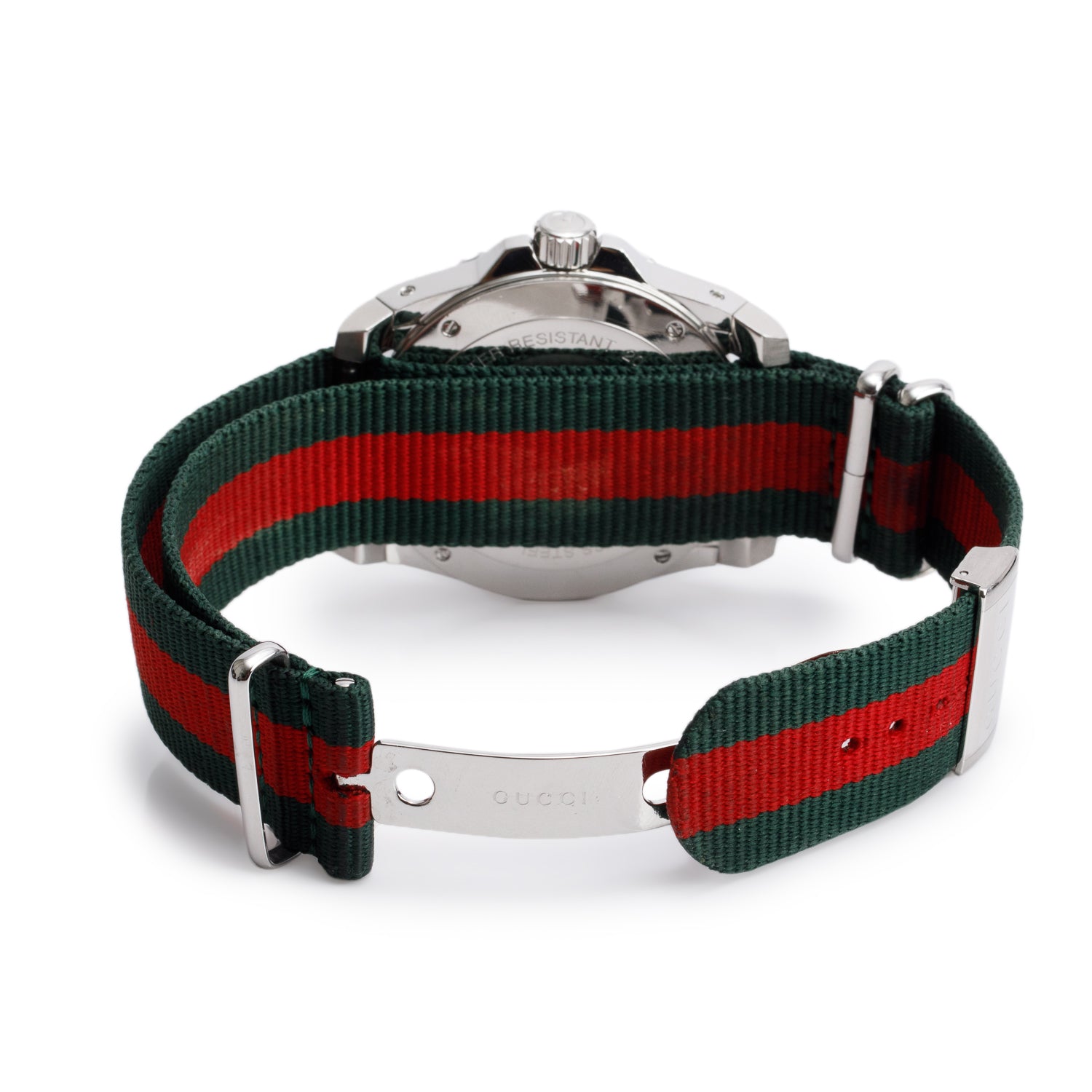 Gucci Stainless Steel Dive 45 MM Quartz Watch Green & Red Web Nylon Band YA136209