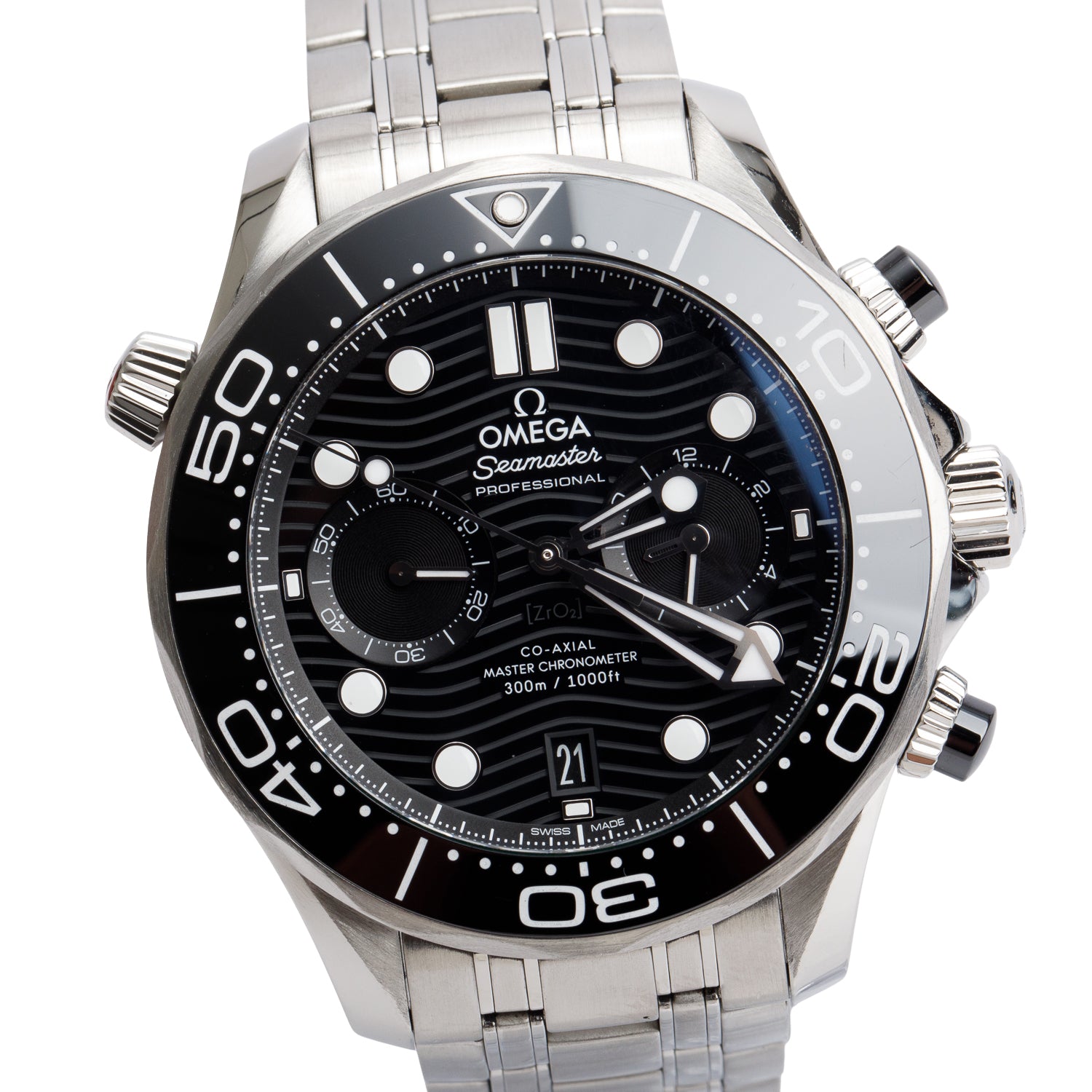 Omega 2021 Stainless Steel Seamaster Diver 300M 44 MM Automatic Chronograph Watch Black Dial w/ Box & Papers