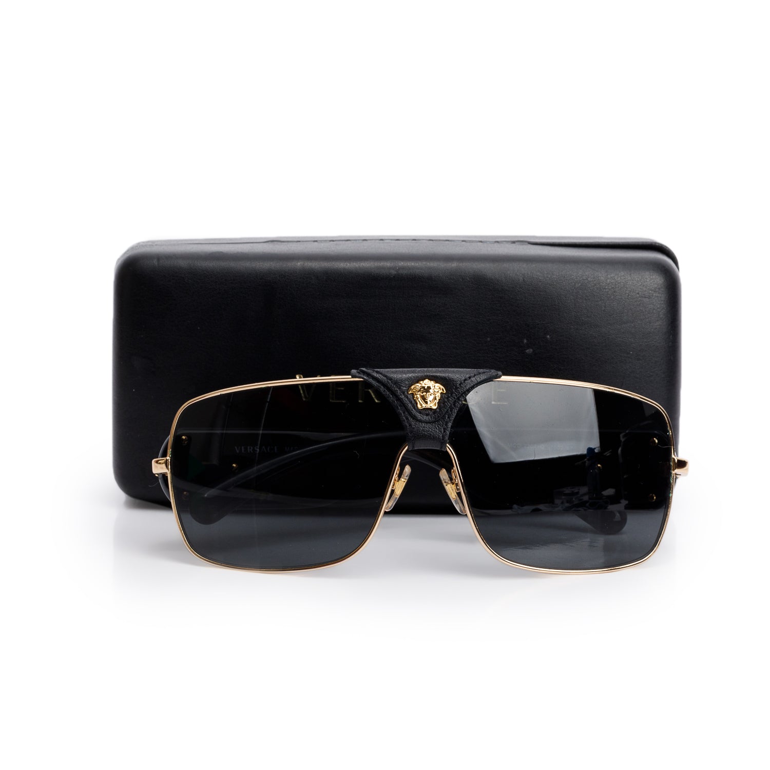 Versace 2207 Black Medusa Insignia Aviator Sunglasses w/ Case