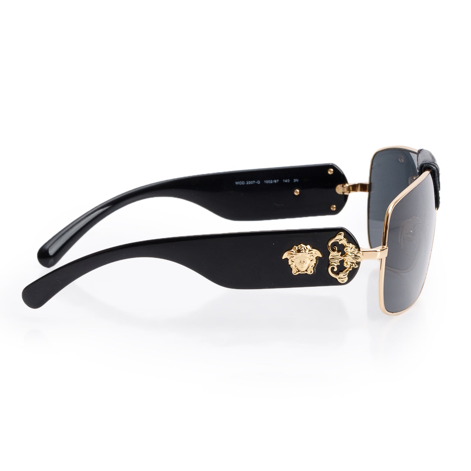 Versace 2207 Black Medusa Insignia Aviator Sunglasses w/ Case