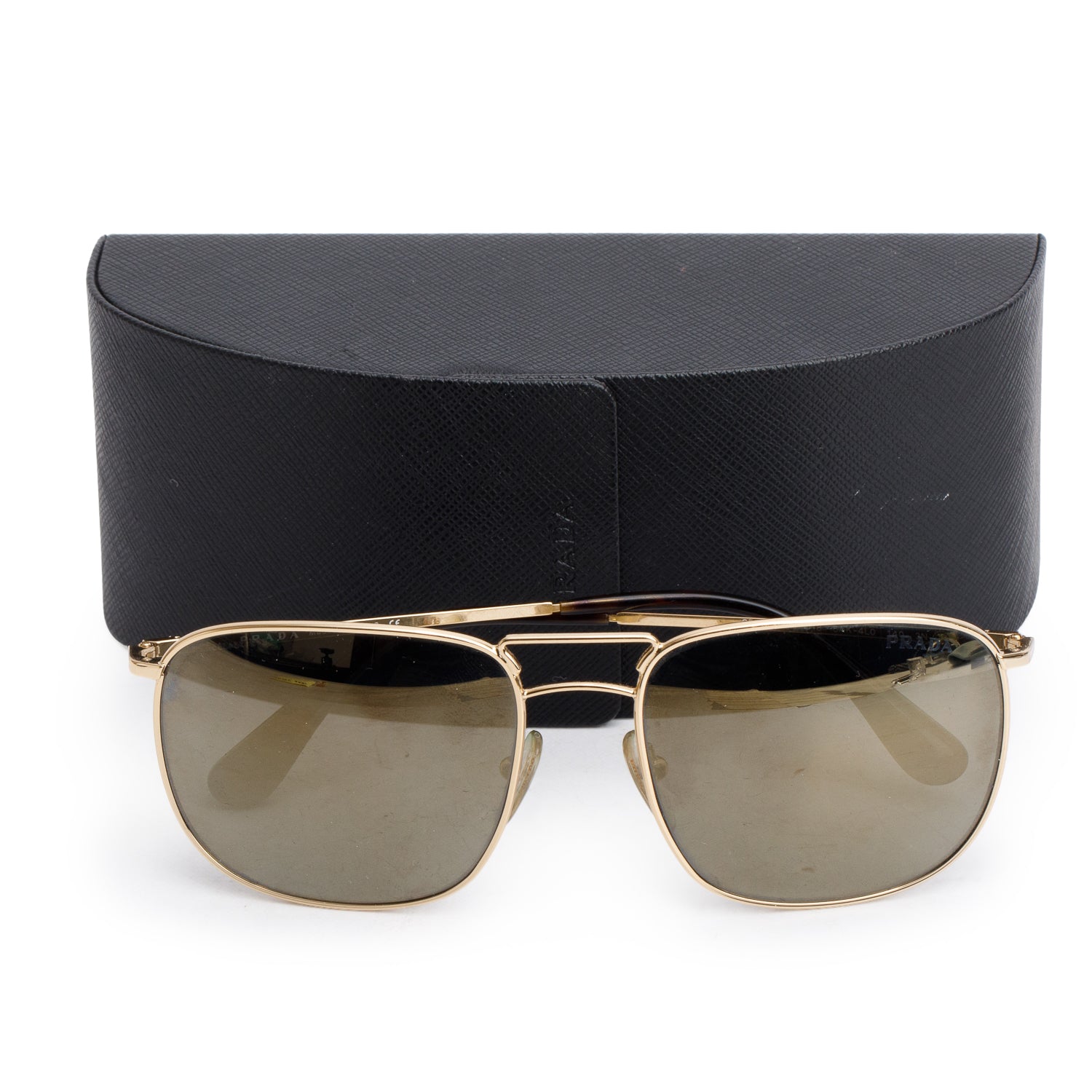 Prada SPR 52T Gold-Tone Reflective Square Aviator Sunglasses w/ Case