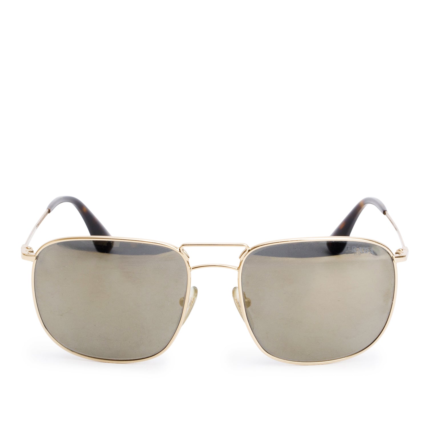 哲 Prada SPR 52T Gold-Tone Reflective Square Aviator Sunglasses w