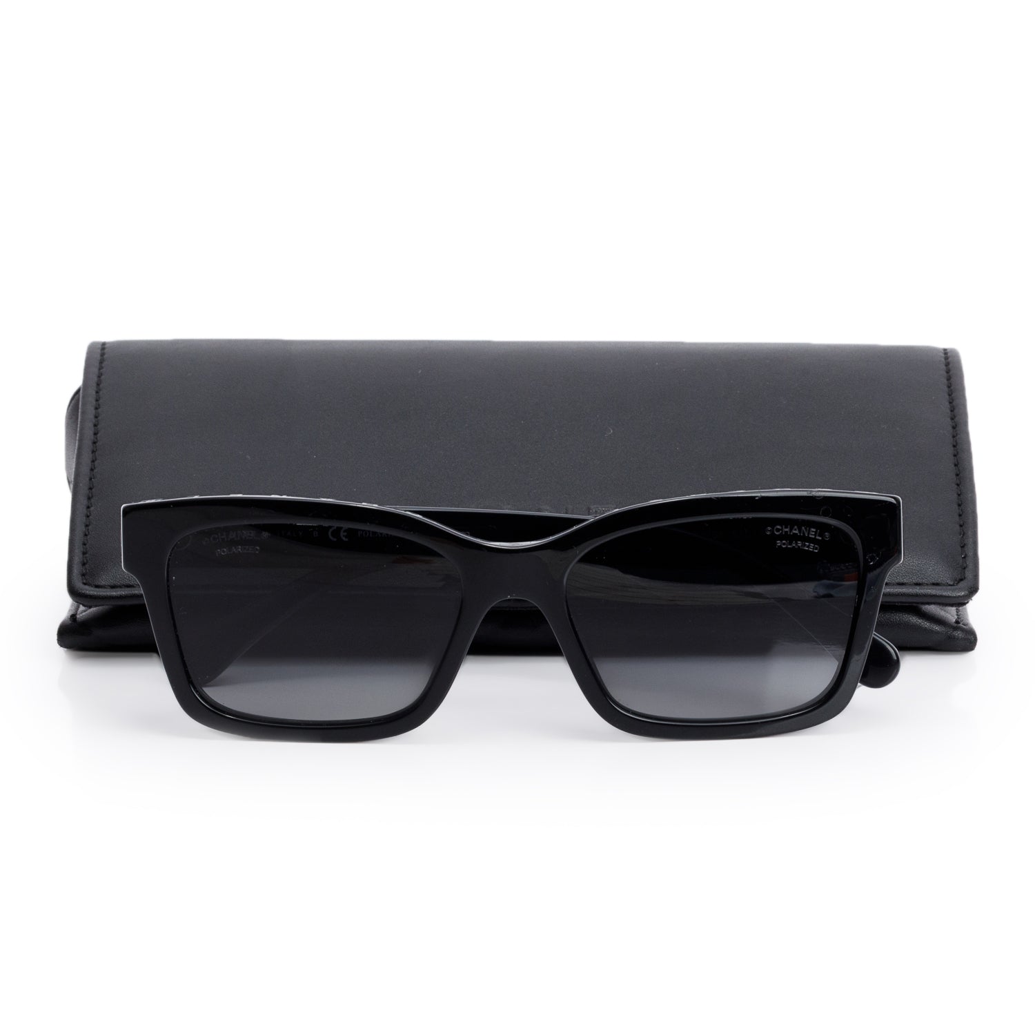 Chanel 501/S8 Black Acetate Interlocking CC Logo Rectangle Sunglasses w/ Case
