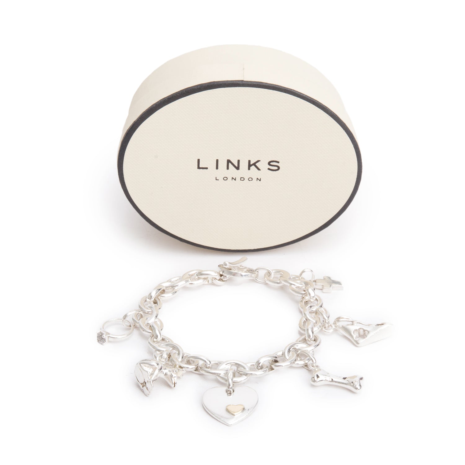 Links of London Sterling Silver Multi Charm Toggle Bracelet w/ Box