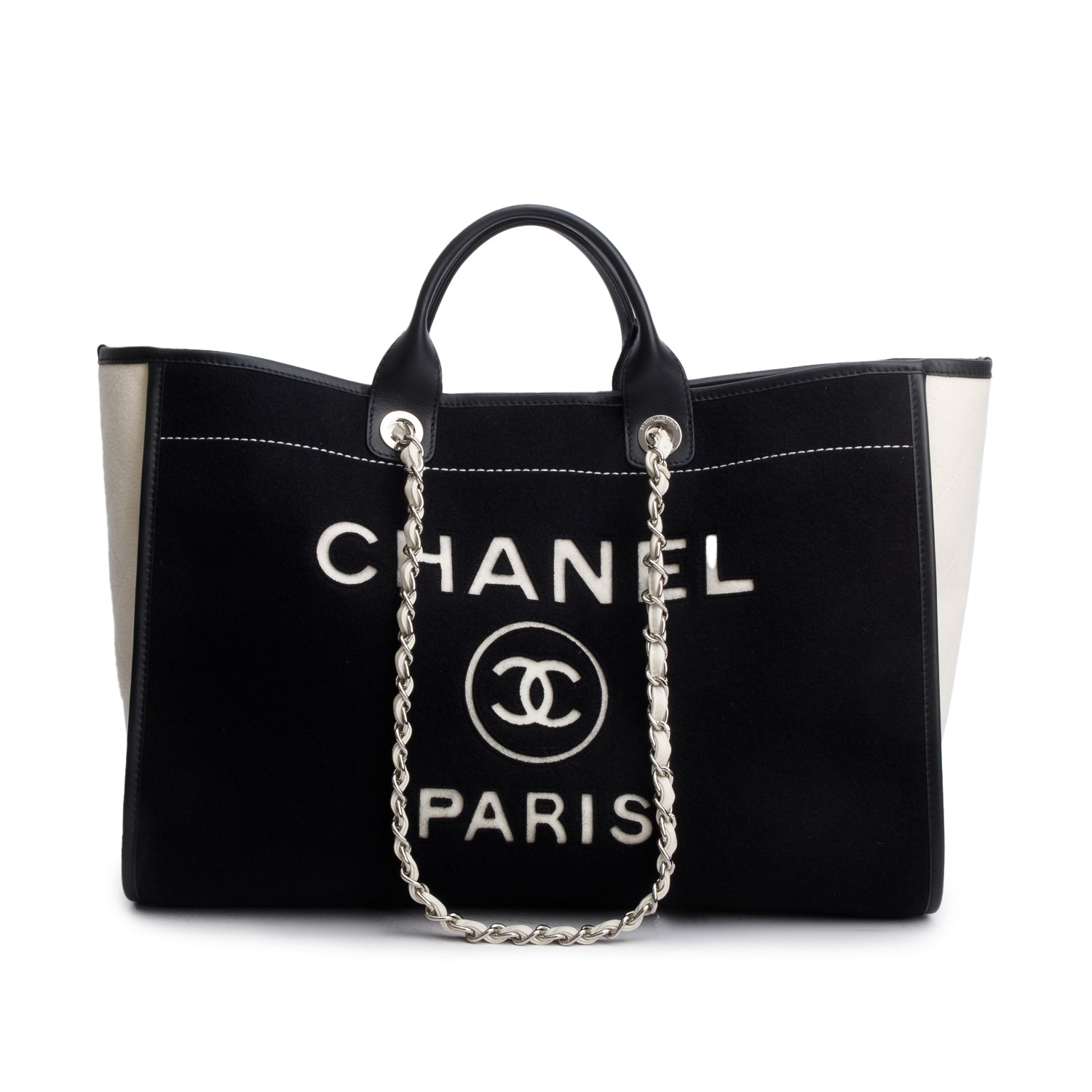 Chanel Black/White Wool Felt Large Deauville Tote w/ Receipt