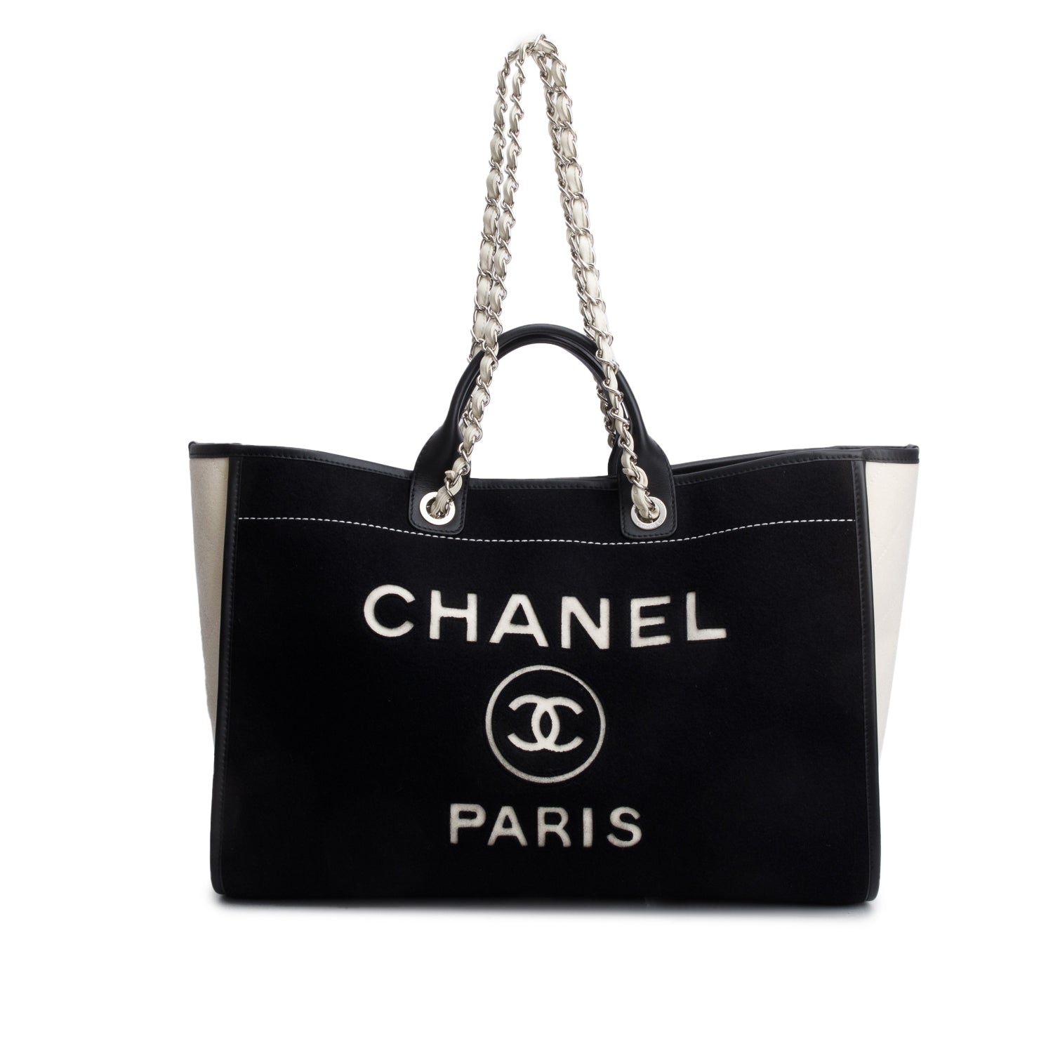 Chanel Black/White Wool Felt Large Deauville Tote w/ Receipt