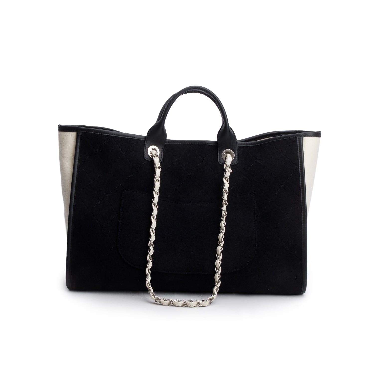 Chanel Black/White Wool Felt Large Deauville Tote w/ Receipt
