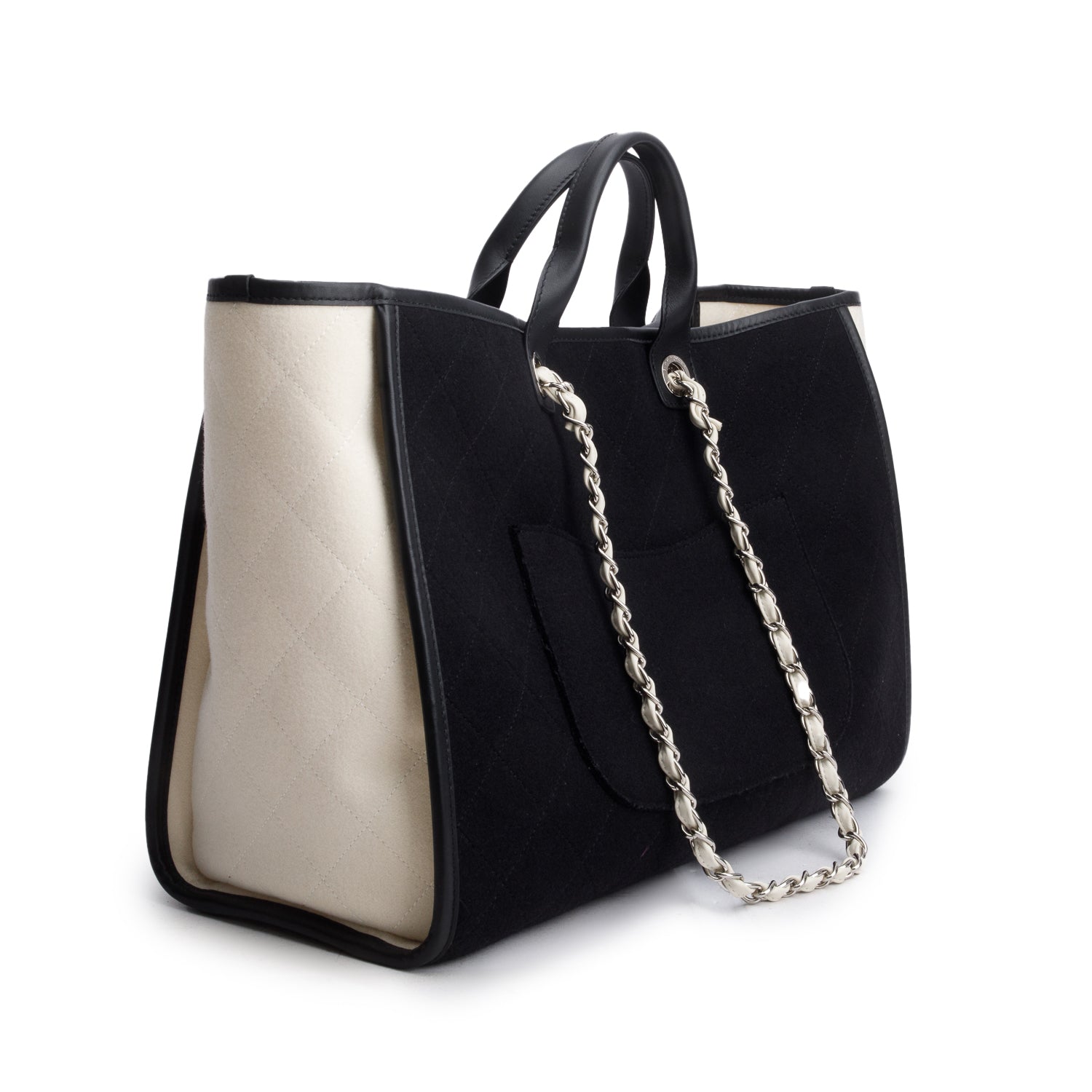 Chanel Black/White Wool Felt Large Deauville Tote w/ Receipt