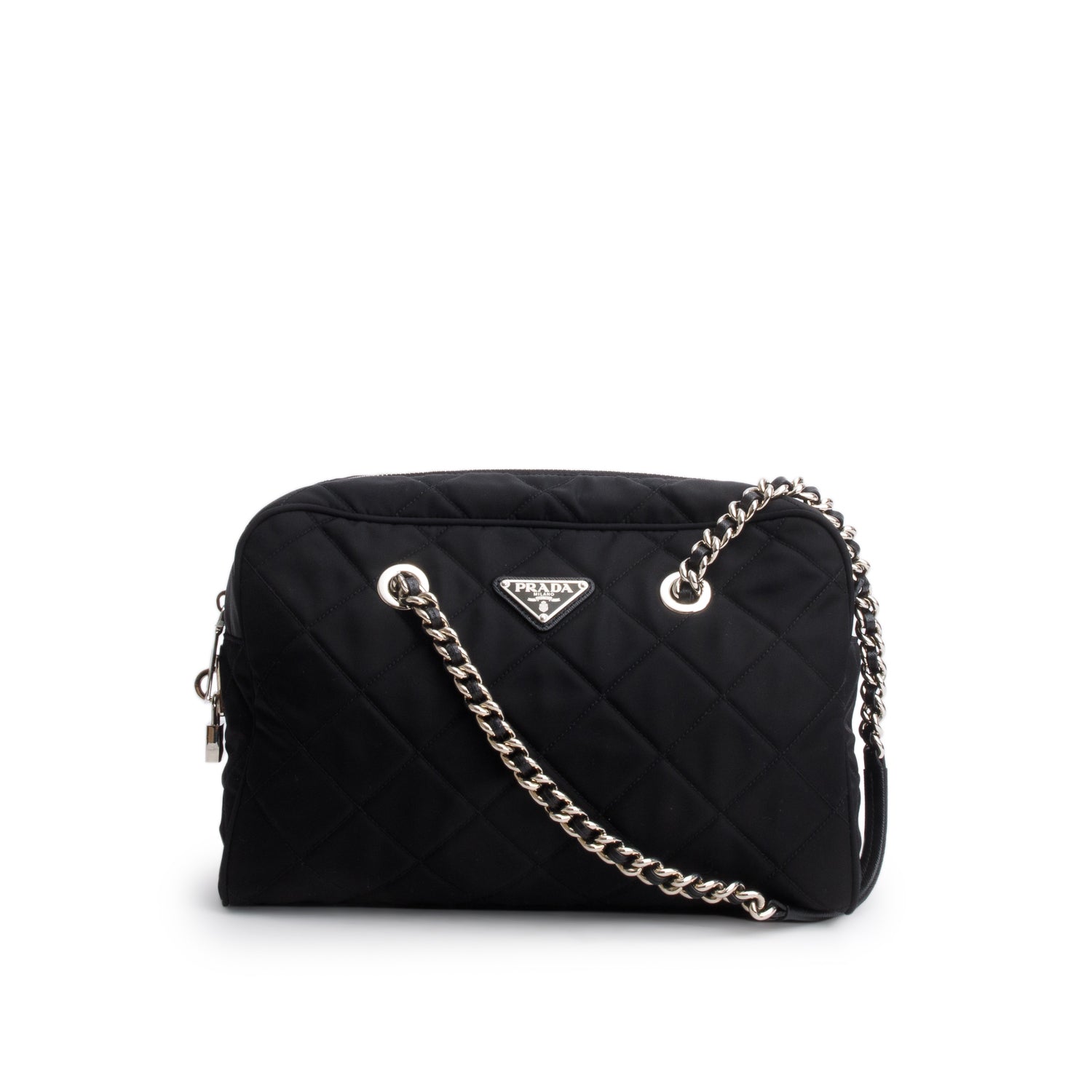 Prada Black Nylon Tessuto Impuntu Quilted Medium Shoulder Bag w/ Authenticity Card