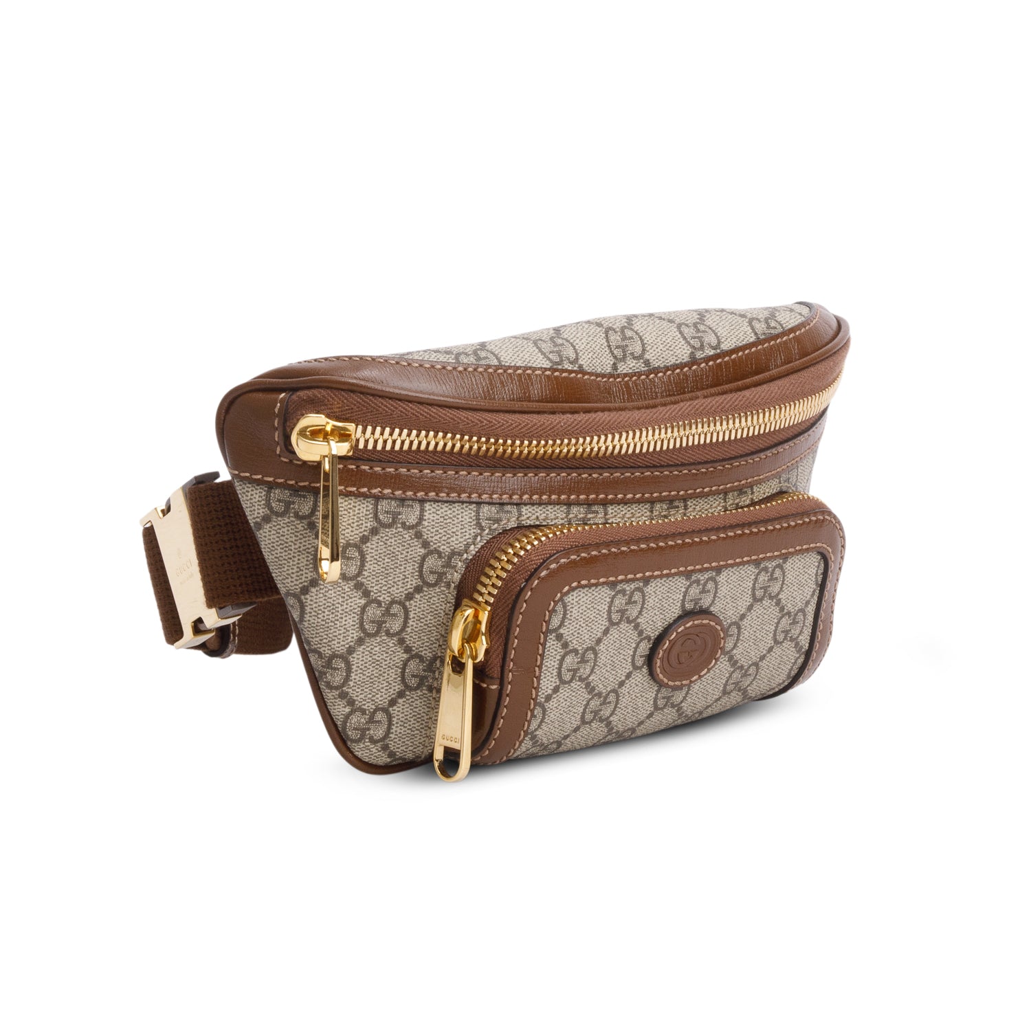 Gucci Brown GG Supreme Monogram Textured Calfskin Retro Interlocking G Belt Bag