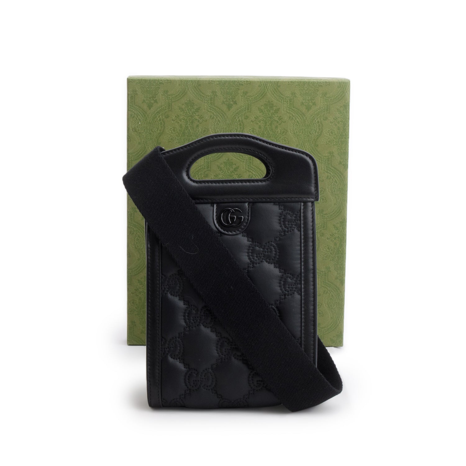 Gucci Black Nylon Calfskin Enamel GG Matelasse Mini Top Slip Handle Crossbody Bag w/ Box & Strap