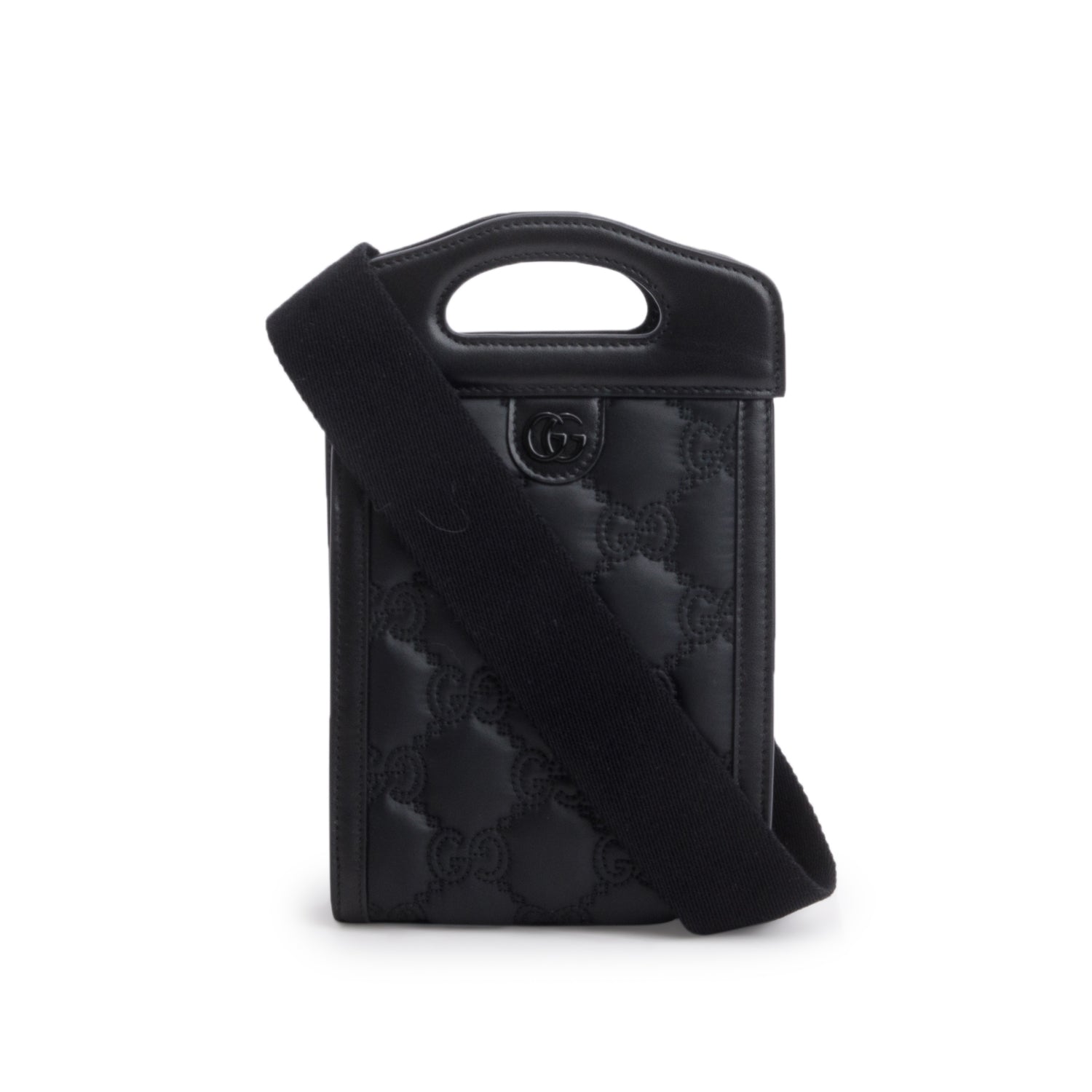 Gucci Black Nylon Calfskin Enamel GG Matelasse Mini Top Slip Handle Crossbody Bag w/ Box & Strap