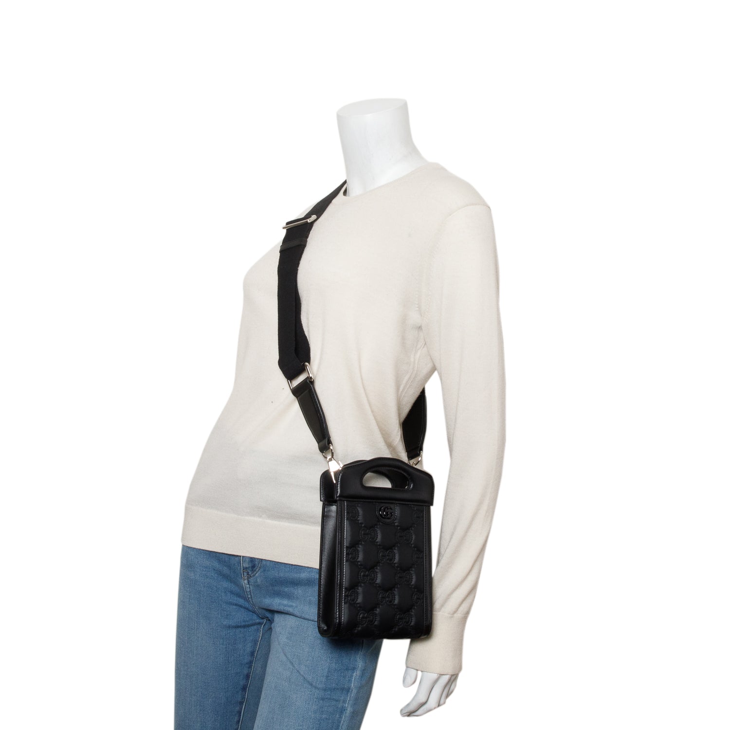 Gucci Black Nylon Calfskin Enamel GG Matelasse Mini Top Slip Handle Crossbody Bag w/ Box & Strap