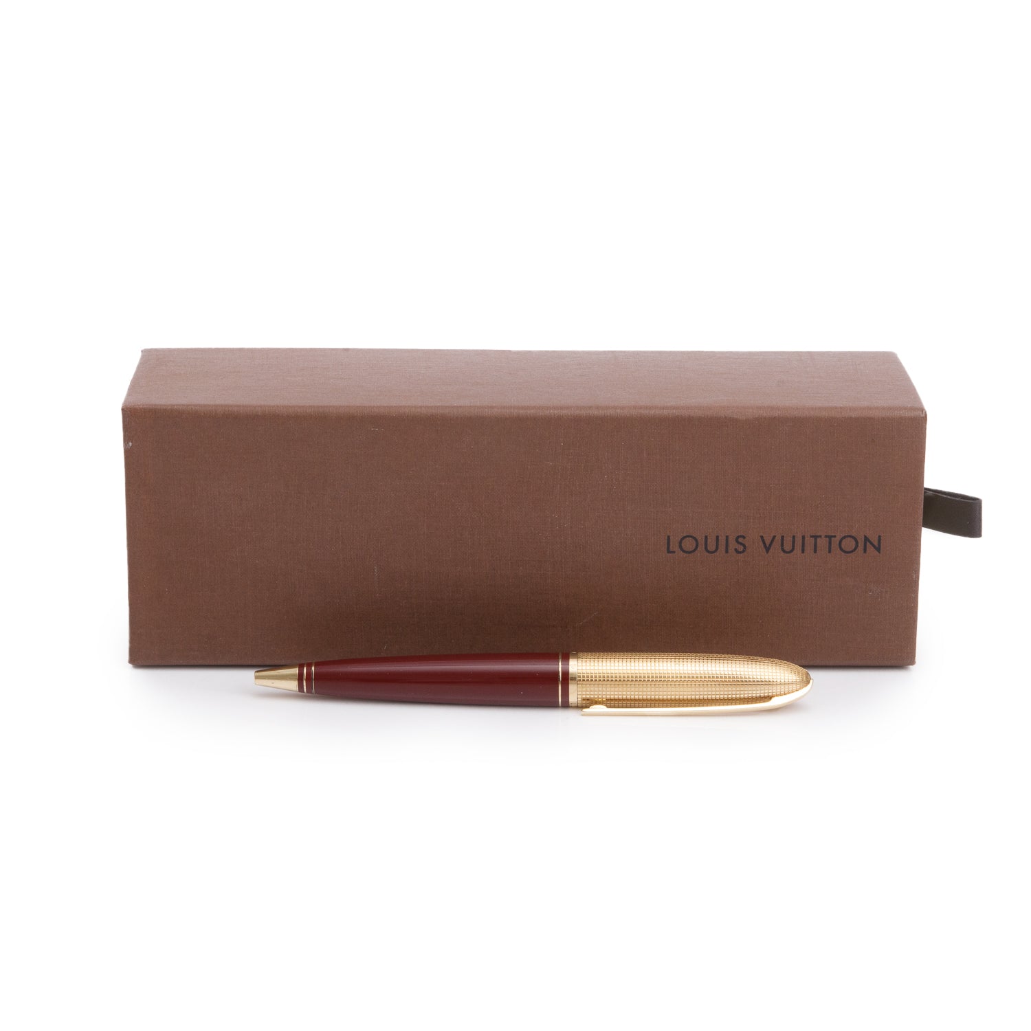 Louis Vuitton Gold Plated Burgundy Laquered Doc Ballpoint Pen w/ Box