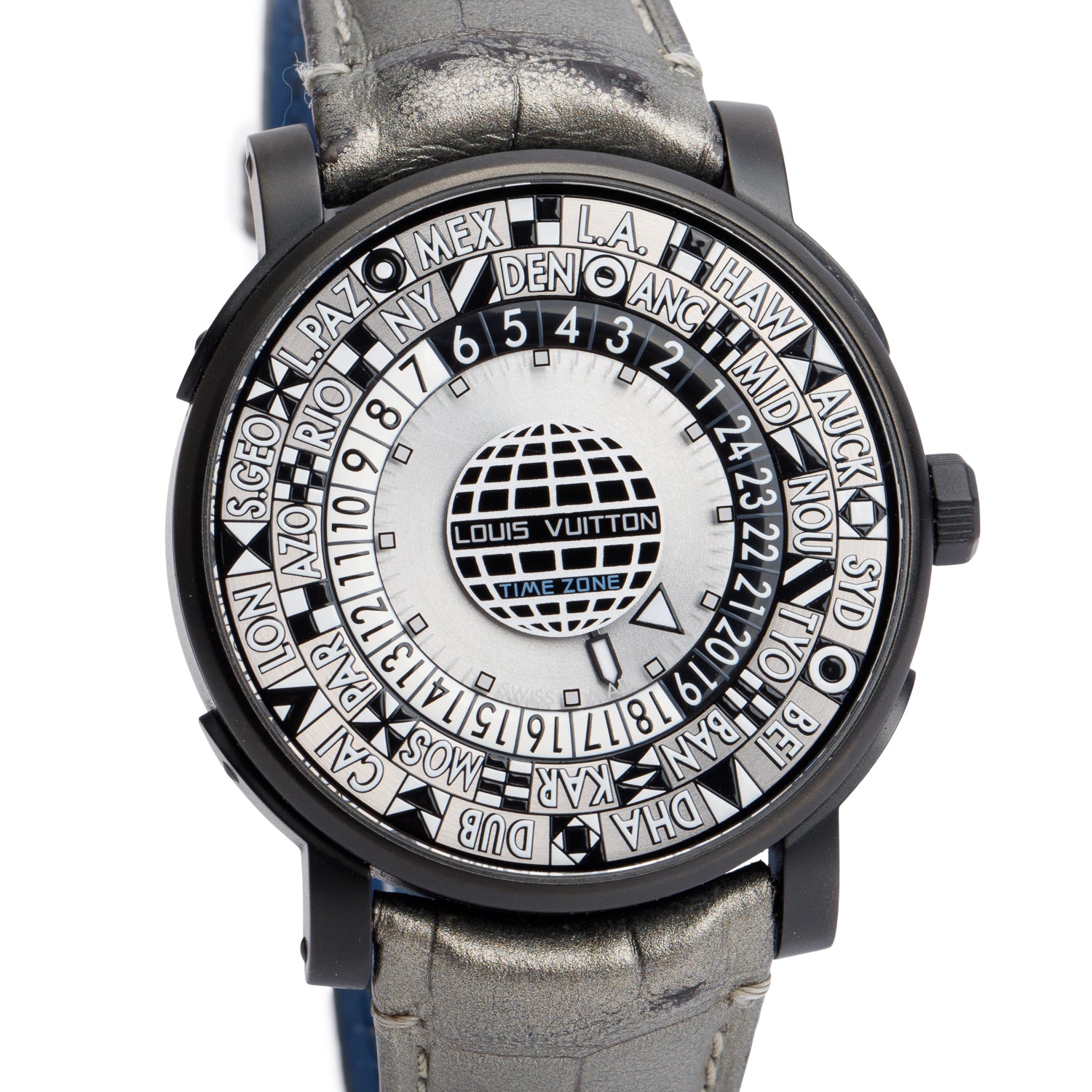 Louis Vuitton Black PVD Stainless Steel Limited Edition Escale Time Zone Spacecraft 39 MM Watch Q5D24 w/ Box