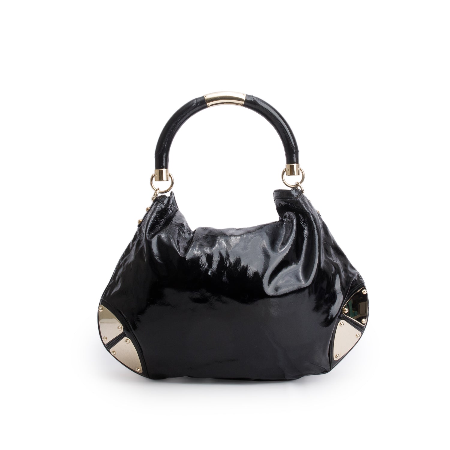 Gucci Black Patent Leather Large Indy Top Handle Bag w/ Strap