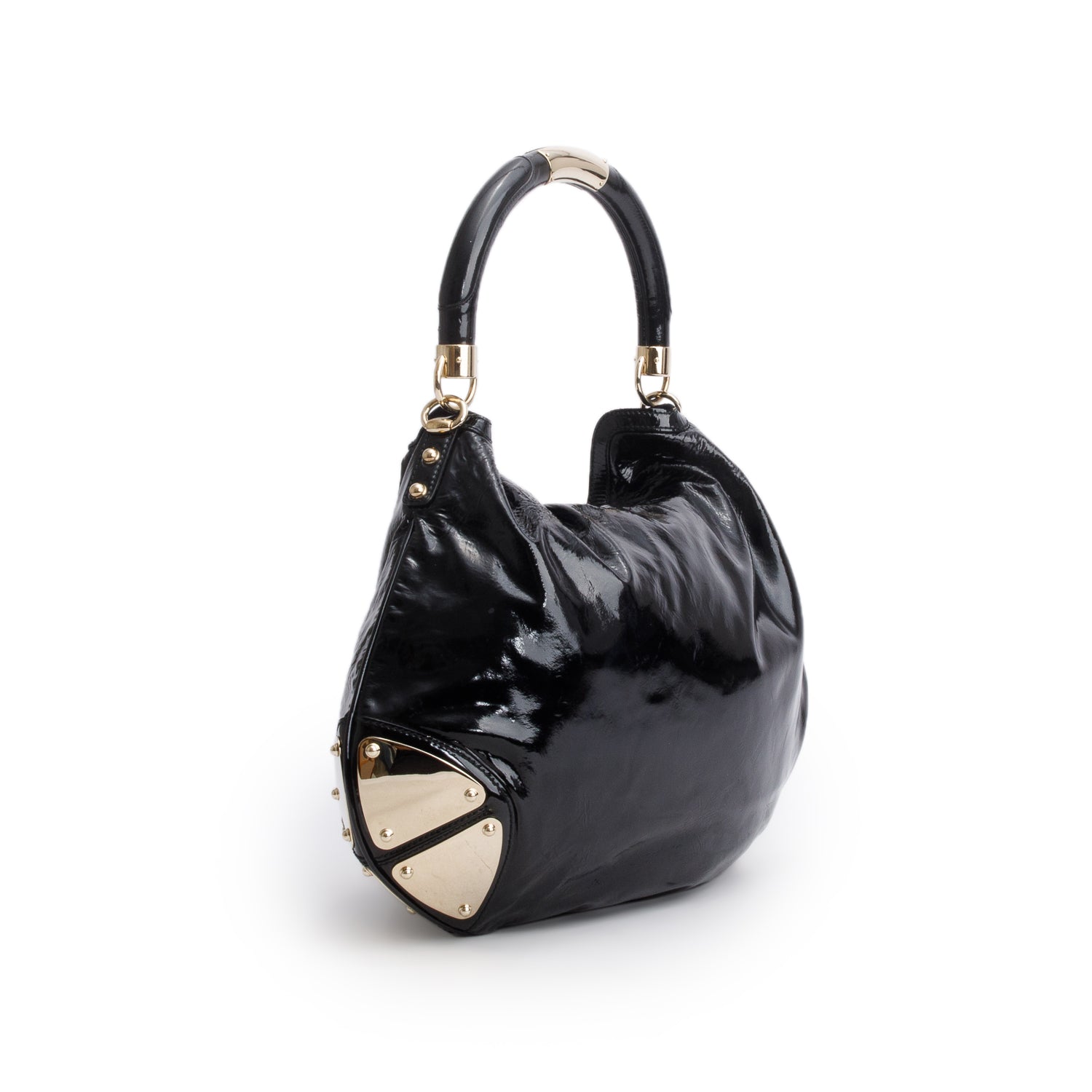 Gucci Black Patent Leather Large Indy Top Handle Bag w/ Strap