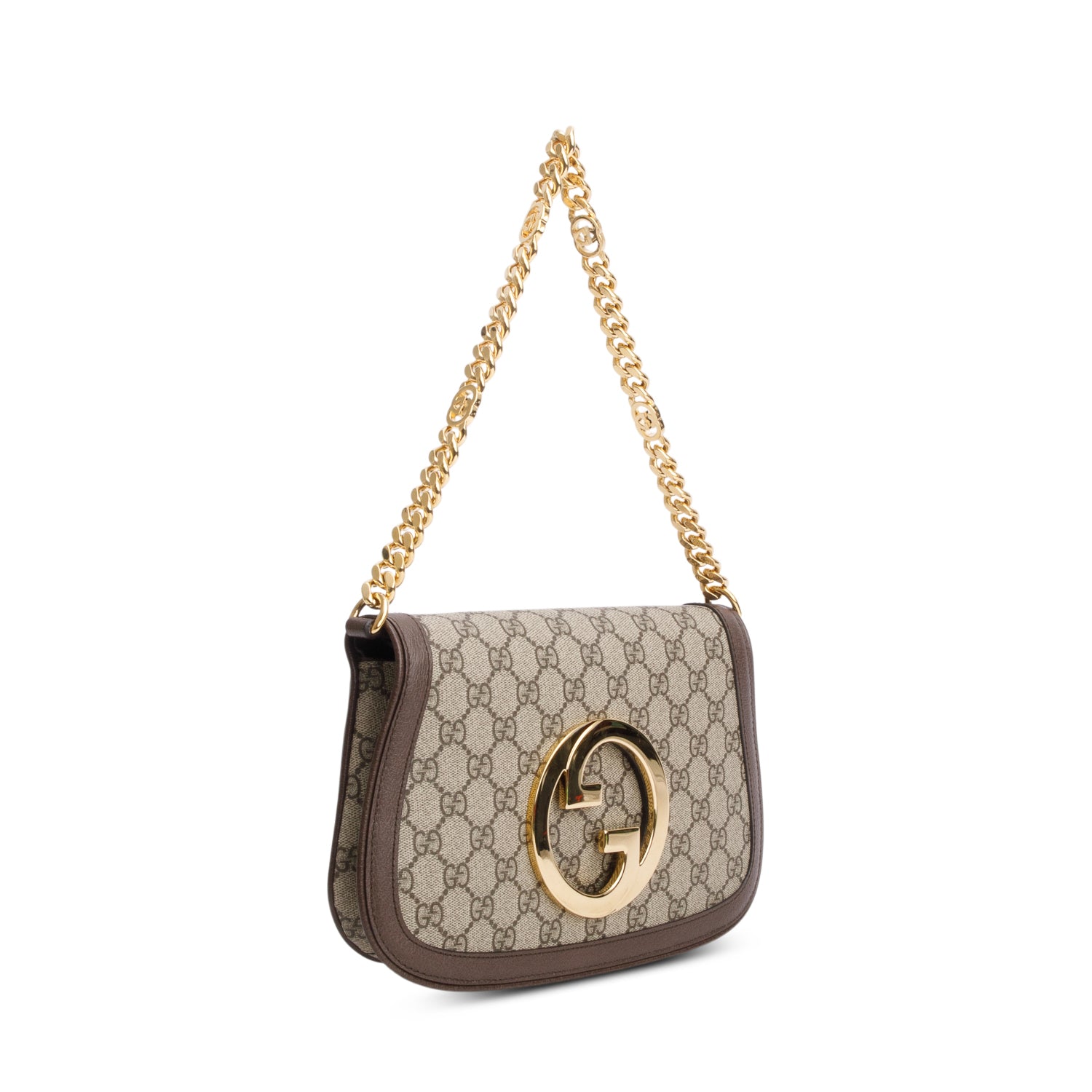 Gucci GG Supreme Monogram Textured Dollar Calfskin Blondie Chain Shoulder Flap Bag w/ Strap