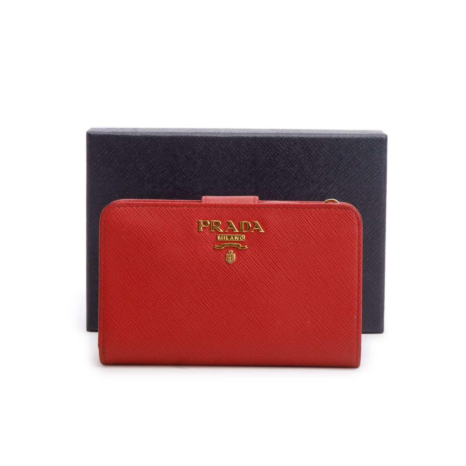 Prada 2023 Red Saffiano Compact Zip Around Wallet w/ Box & Authenticity Card